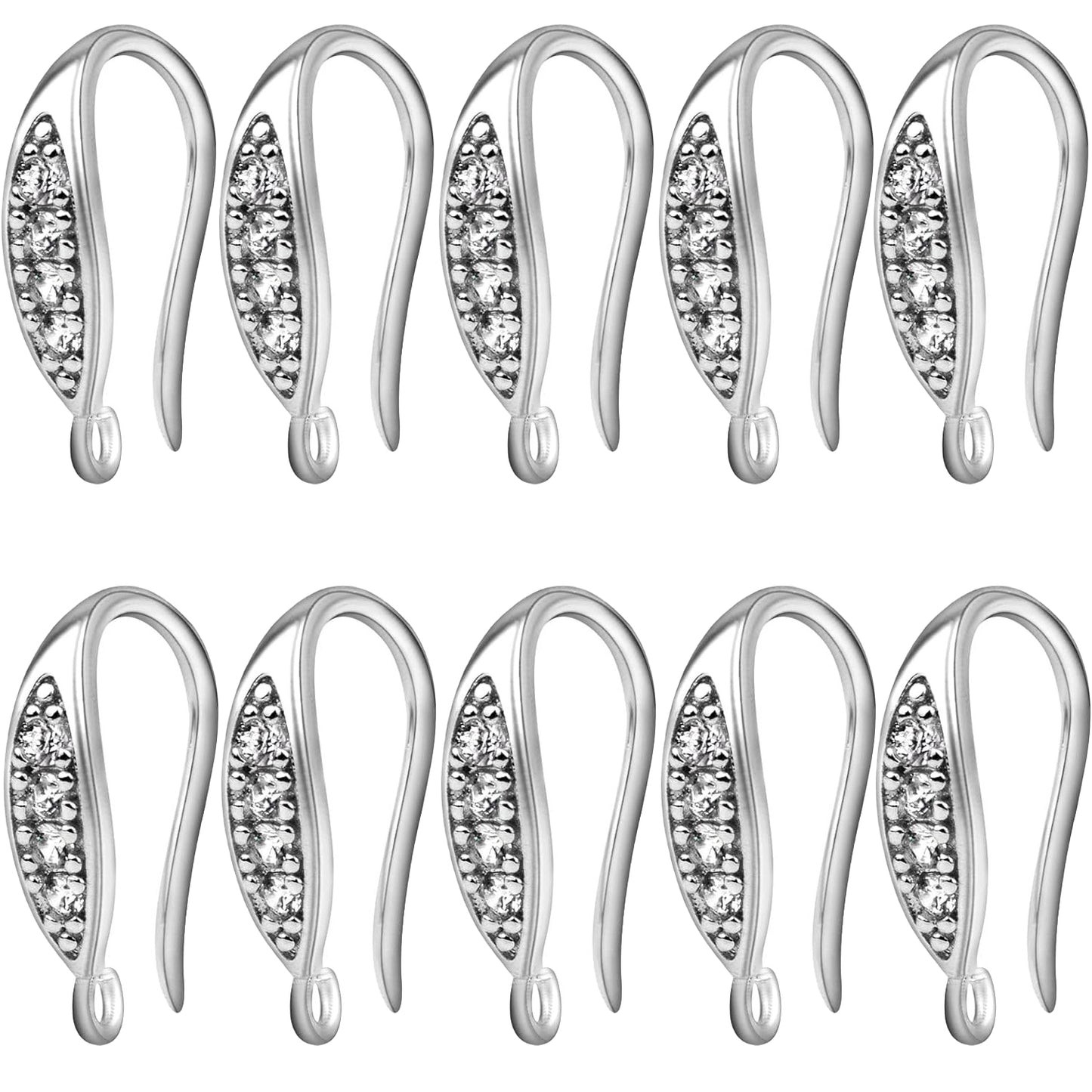 10pcs Cubic Zirconia Earring Hooks Hypoallergenic Brass Ear Wire Fish Hooks with Dangle Loop Rhinestone Earring Connectors for DIY Earrings Jewelry Making, 5 Colors