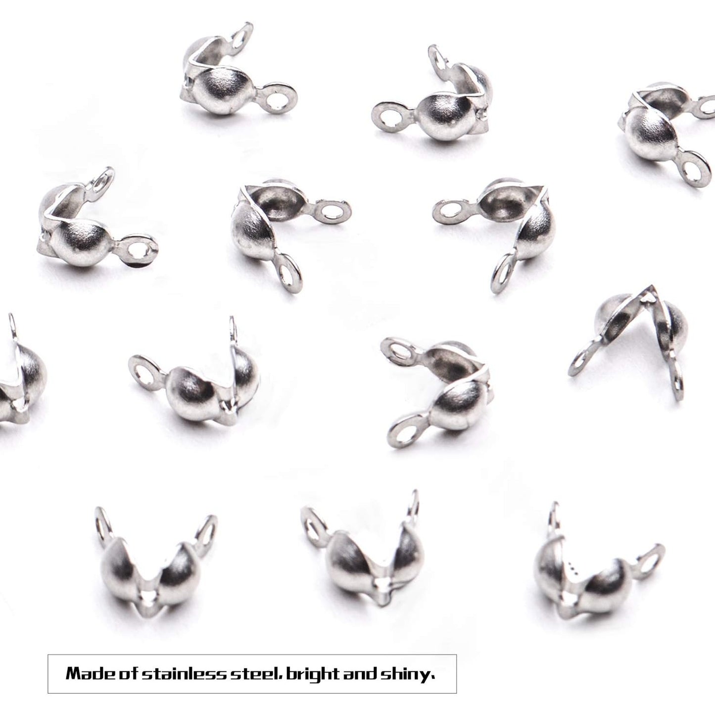 Calotte Ends,200Pcs Stainless Steel Open Clamshell Knot Covers Fold-Over Bead Tips for Necklace Bracelet Jewelry Making