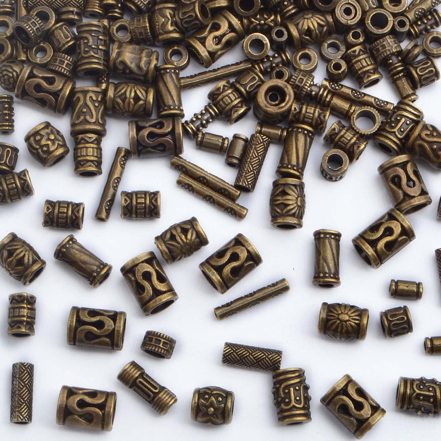 100 Gram Antique Bronze Mixed Styles Column Spacer Beads Alloy Barrel Tube Bar Loose Charm Beads Jewelry Findings Accessories for DIY Bracelet Necklace Craft Projects