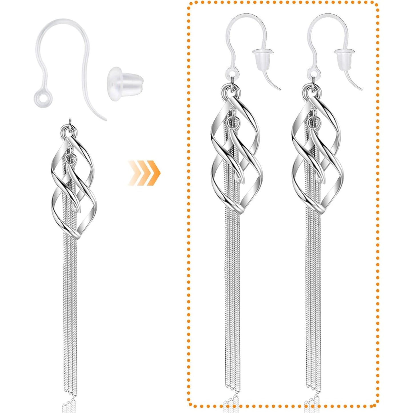 100pcs Clear Plastic Earring Hooks Ear Wire with Loop French Fish Hooks and 100pcs Transparent Earring Stoppers for DIY Earrings Jewelry Making Craft Decoration