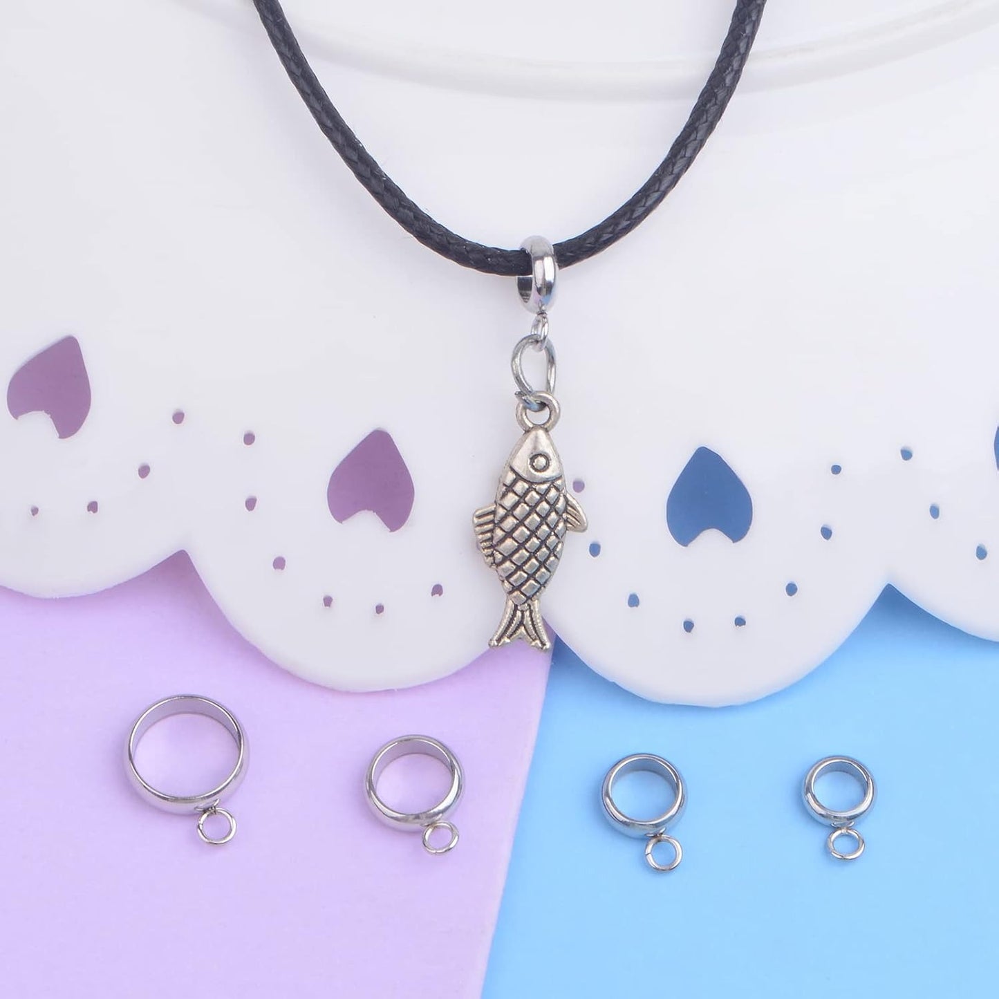 40pcs Stainless Steel Round Bail Beads Connectors Rondelle Spacer Bead Dangle Hanger Links with Loop for European Charms Bracelet Necklace Jewelry Making, 4 Styles