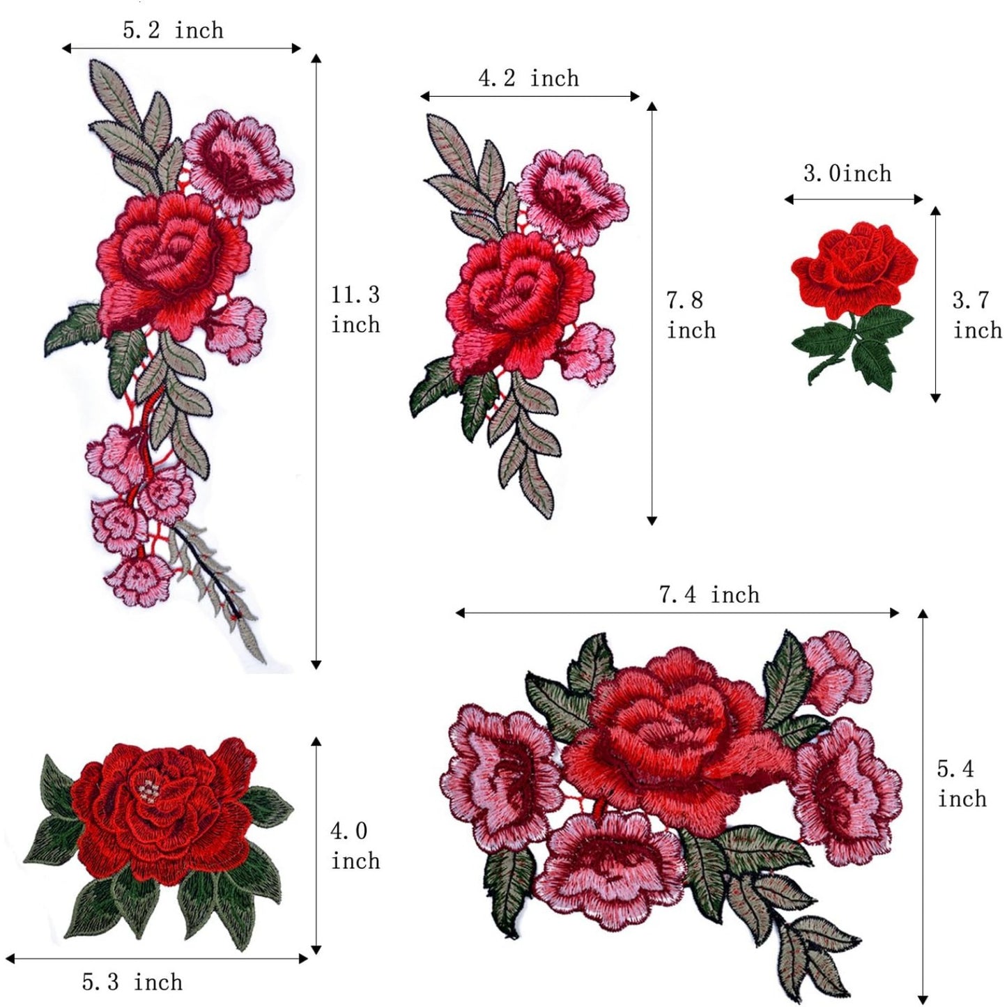 10 Pieces 5 Pairs Embroidered Patches Rose Flower Sew on Patch Applique for DIY Clothing, Jeans,Sewing