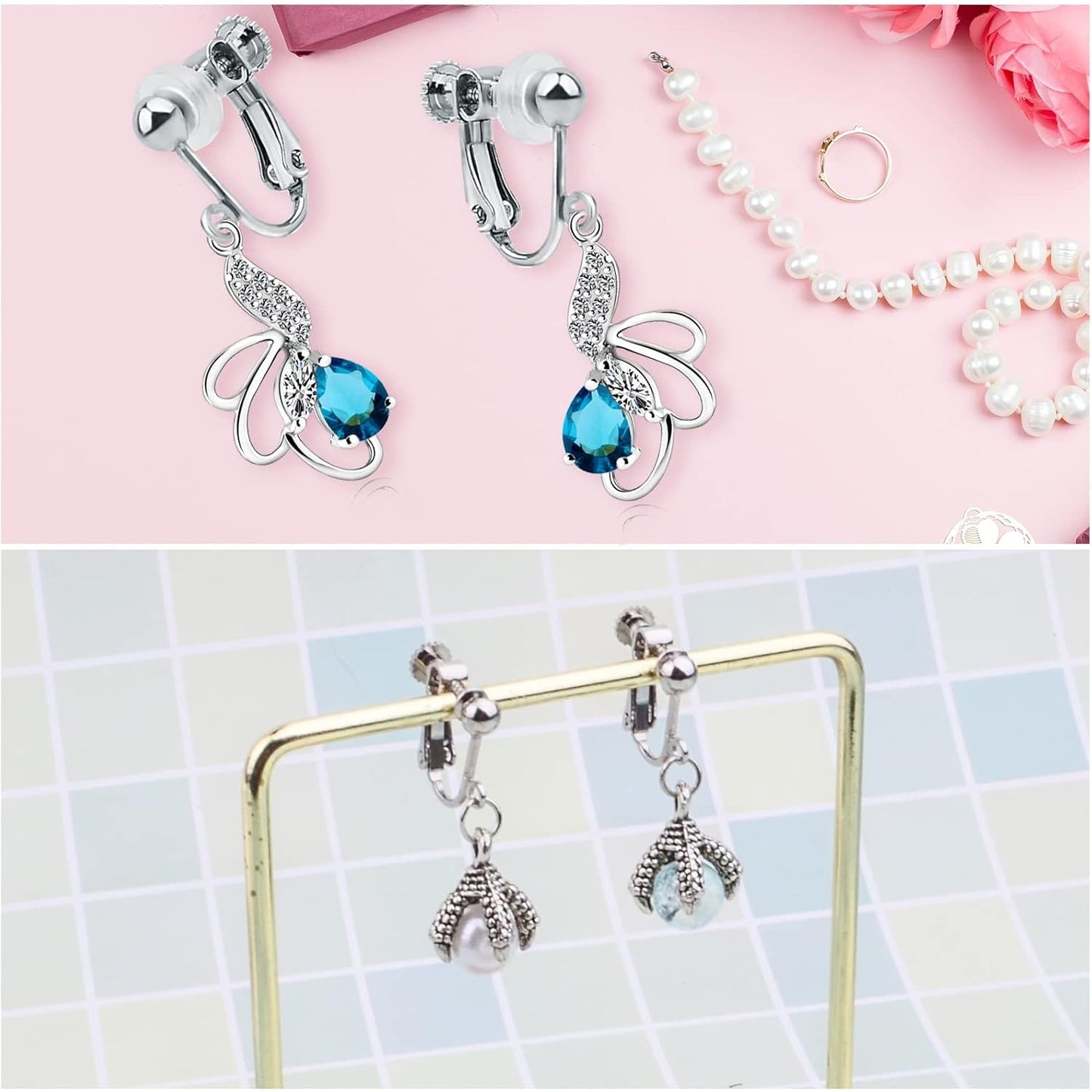 24pcs Silver Plated Clip-on Earring Converters Brass Screw Back Earwire Non Pierced Earring Components with Loop and 24pcs Anti-Pain Pads for DIY Earrings Jewelry Making