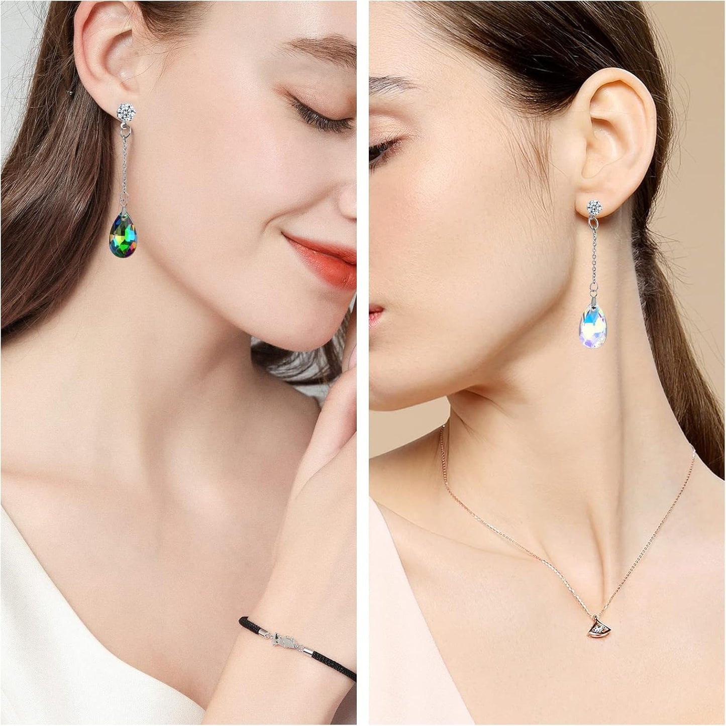 8pcs Stainless Steel Rhinestone Earring Studs Silver Plated Cubic Zirconia Earring Posts with Pinch Clasps Chains and 20pcs Clear Earring Backs for DIY Jewelry Making Supplies