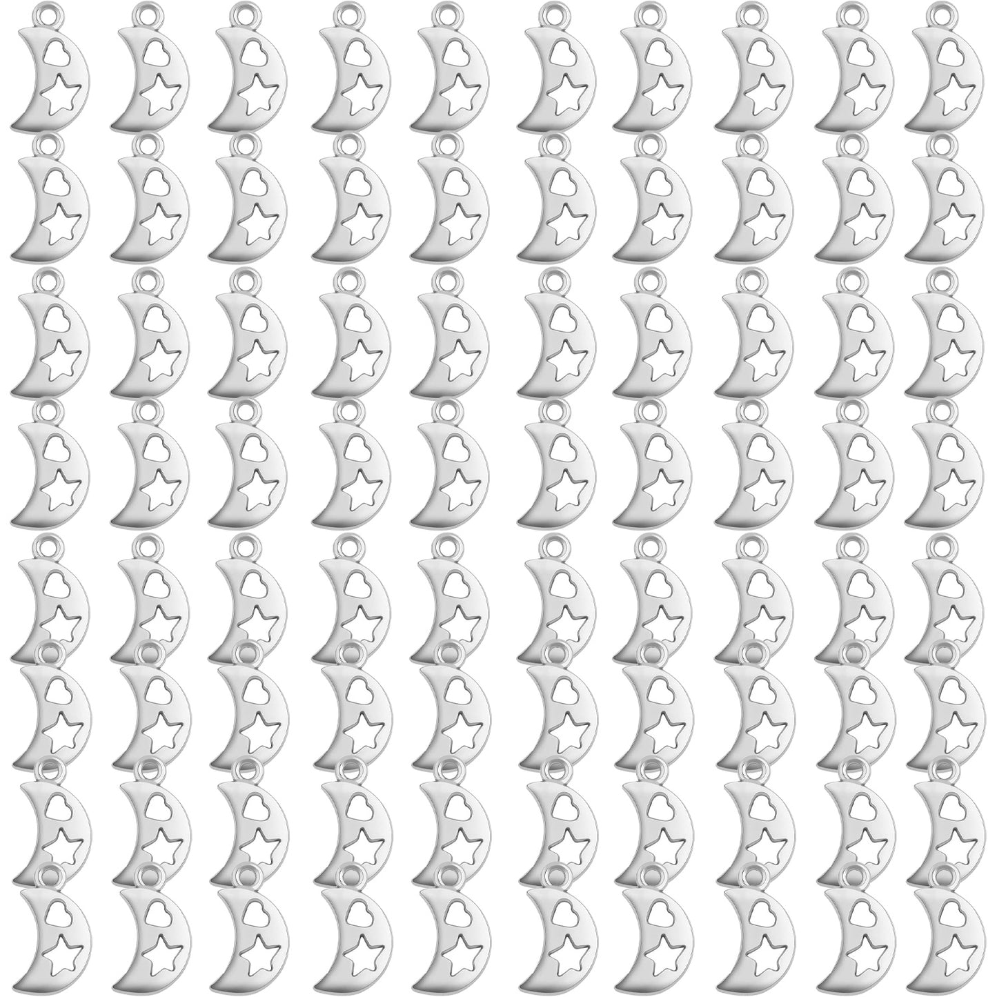 100pcs Hollow Crescent Moon Pendant Charms Tibetan Alloy Double-sided Smooth Moon Star Love Dangle Pendants for DIY Bracelet Necklace Earrings Jewelry Making, 2 Colors