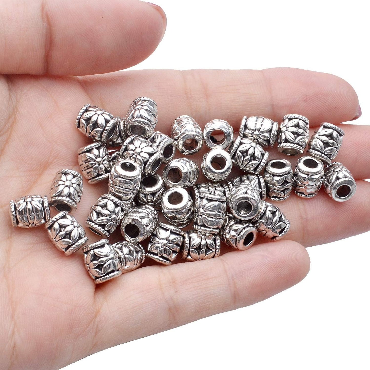 100pcs Antique Silver Bead Spacer Alloy Tube Beads Tibetan Spacers Large Hole Loose Beads Jewelry Spacer Charms for DIY Jewelry Making