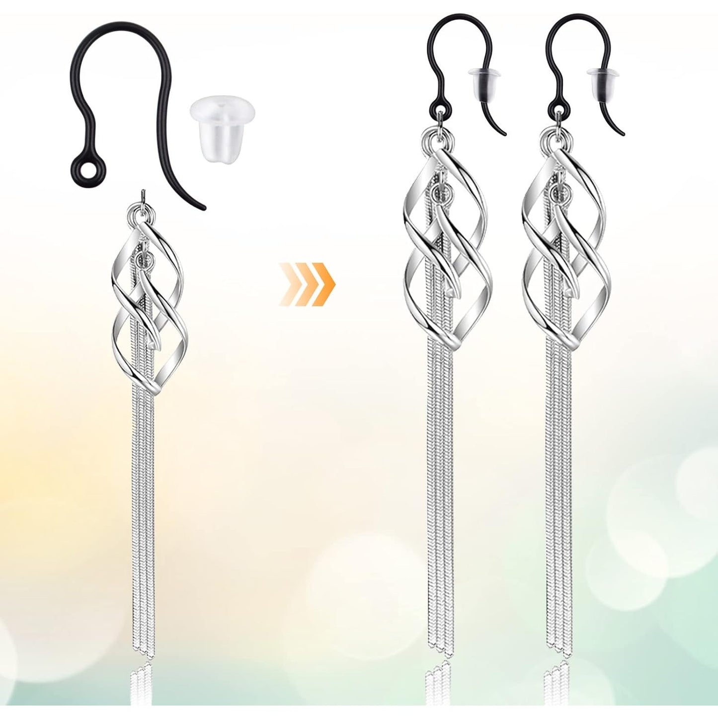 100pcs Black Plastic Earring Hooks French Earwire Fish Hooks with Loop and 100pcs Clear Earring Safety Backs for Women DIY Earrings Jewelry Making