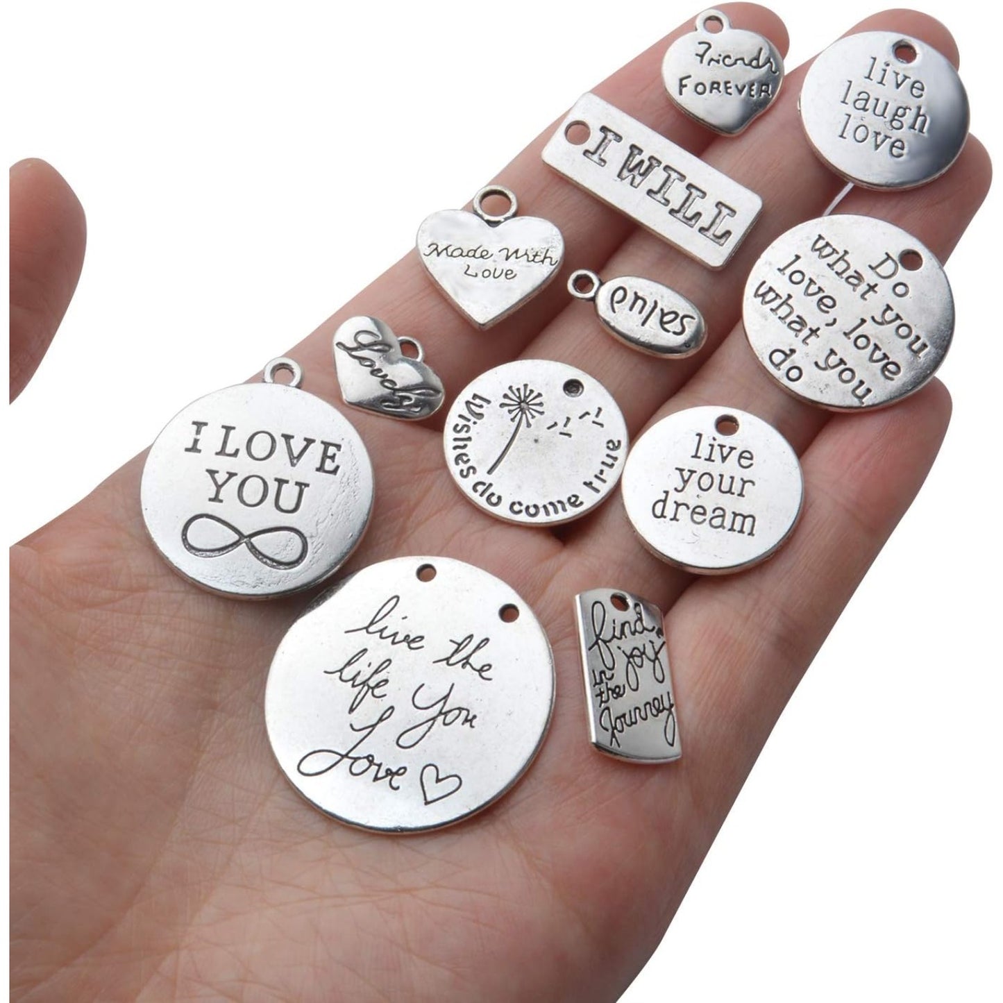 259pcs Metal Words Charms Inspirational Charms Jewelry Charm Pendants with Open Jump Rings Key Rings for DIY Jewelry Making Crafts Supplies