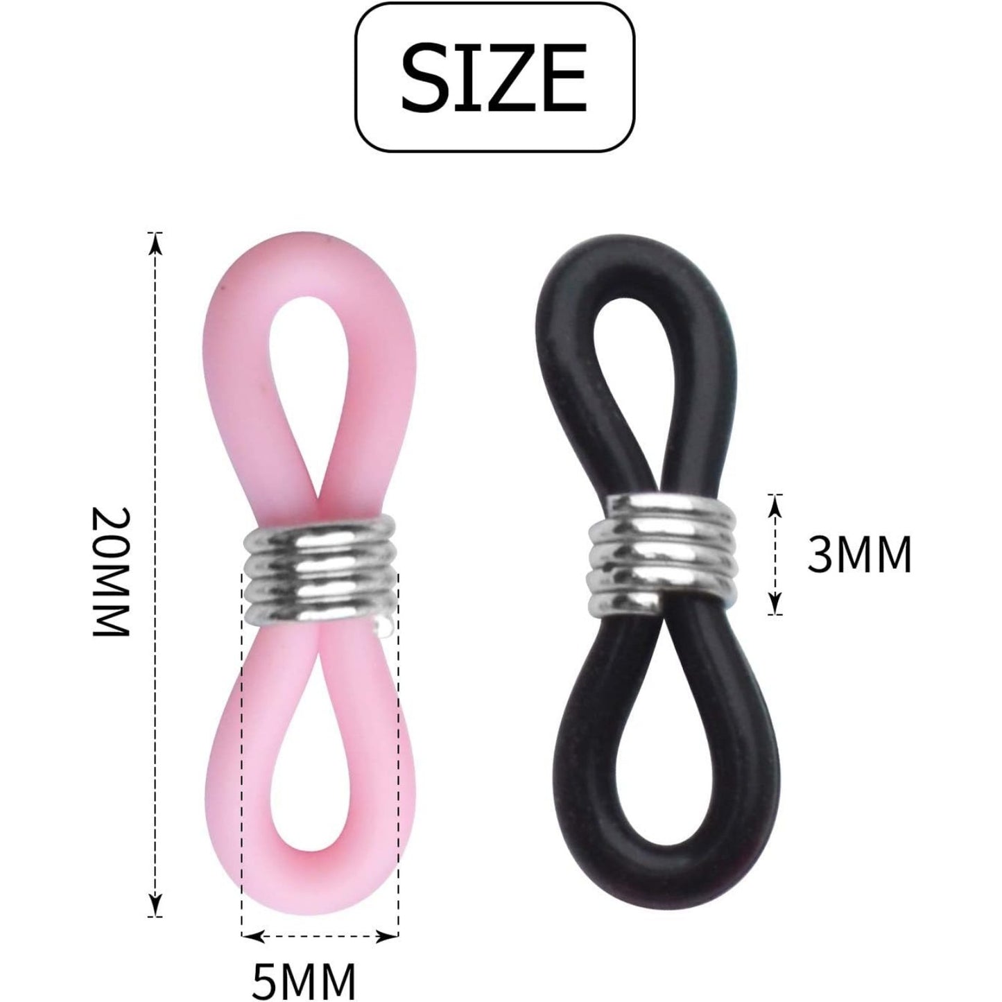 Eyeglass Chain,50pcs 20x5mm Ends Adjustable Silicone Glasses Retainer Connectors Anti-Slip Eyeglass Ends Safety Glasses Holder Loop Ends for Adults Children Spectacle Reading Eyeglass,10 Colors