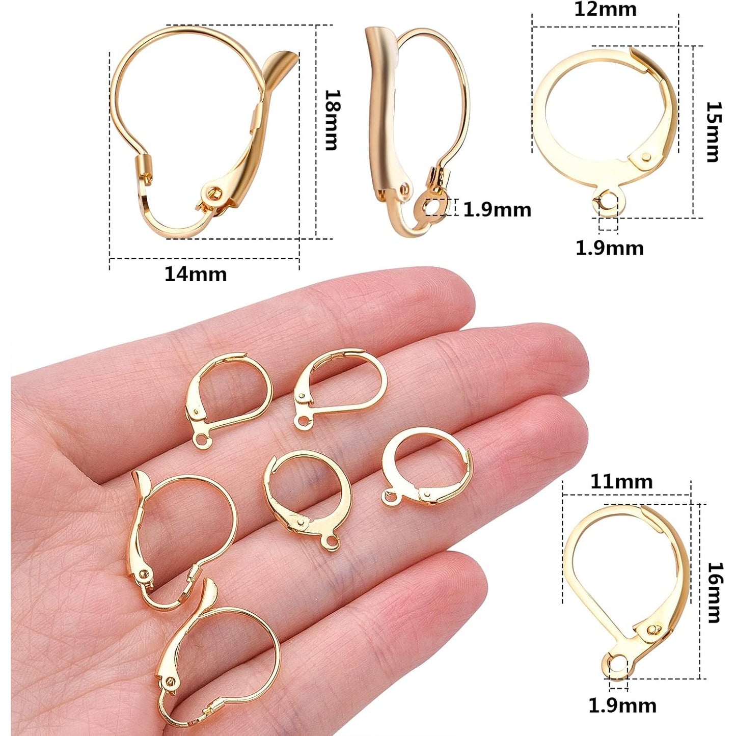 30pcs Gold Plated French Earring Hooks Hypoallergenic Stainless Steel Leverback Earwire Dangle Earring Hooks for Women Jewelry Making Christmas Party Favor, 3 Styles