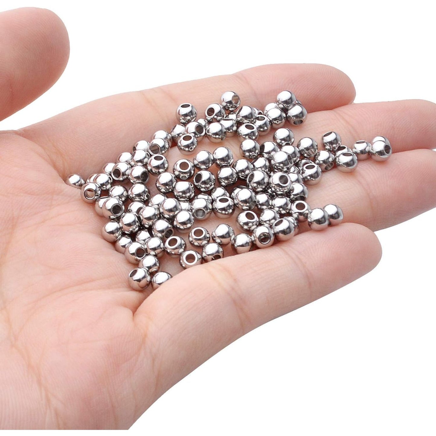 200pcs Loose Spacer Beads, 4mm Stainless Steel Round Seamless Spacer Smooth Beads for Necklace Bracelet DIY Jewelry Making