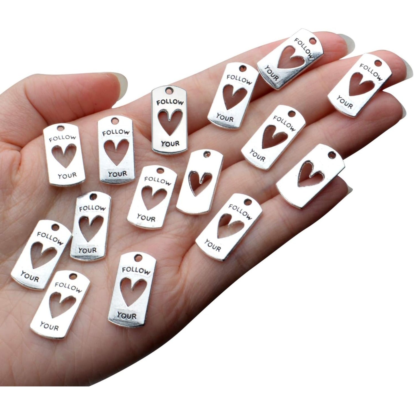 Word Charms Collection,30pcs Antique Silver Message Pendants Inspirational Lettering charms for Jewelry Making Decoration Crafting,20 x 10mm (follow your)