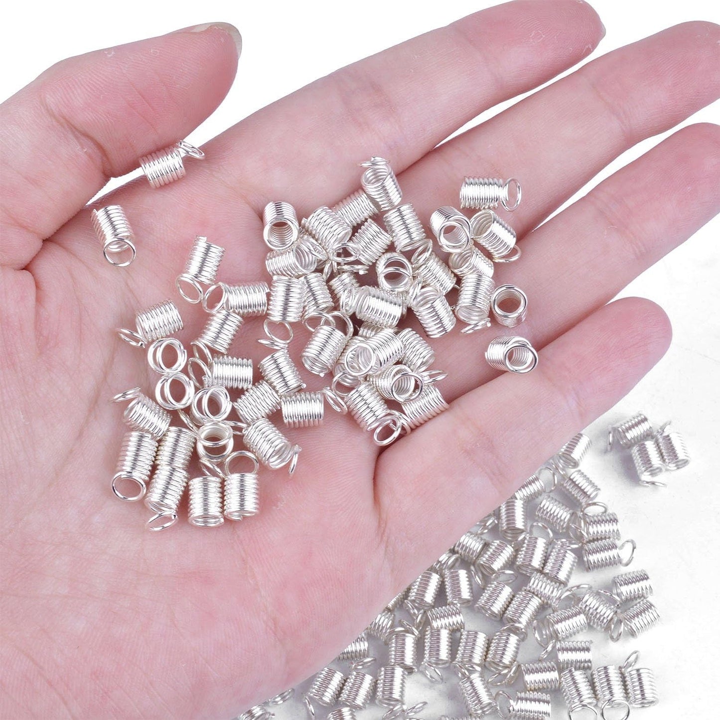 150pcs Antiqued Brass Silver Crimp Fasteners Leather Cord Ends Caps Necklace Clasp Jewelry Parts 9x5mm