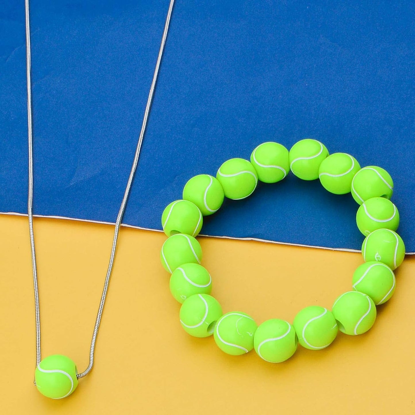 120pcs Tennis Spacer Beads Acrylic Tennis Sport Pony Beads with A Roll Crystal Wire Jewelry Findings Accessories for DIY Necklace Bracelet Keychain Crafts Decoration