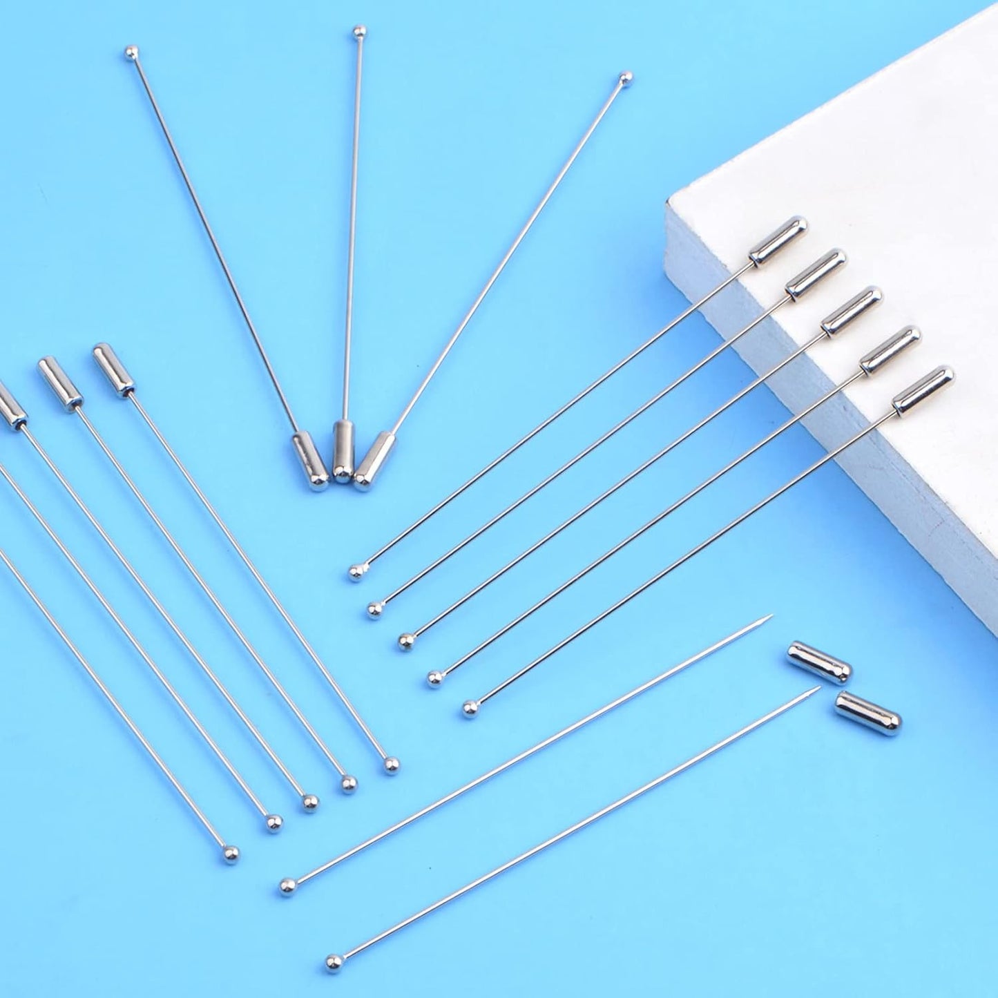 20pcs 97 mm Copper Brooch Stick Pins Ball Stick Pins Long Needle Eye Lapel Scarf Hat Safety Pins Jewelry Findings for Women DIY Shawls Sewing Wedding Decoration, White Golden