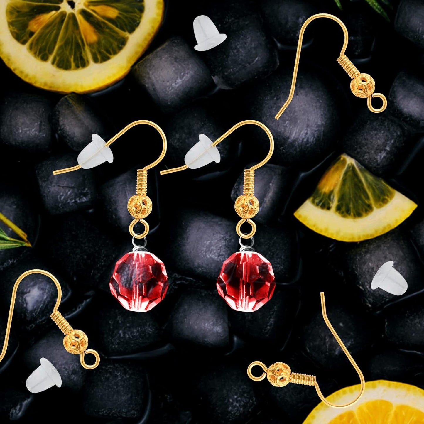 30pcs Golden Hypoallergenic Earring Fish Hooks Brass French Hollow Flower Ball Earwire Hooks and 30pcs Clear Earring Safety Backs for DIY Earrings Jewelry Making Supplies