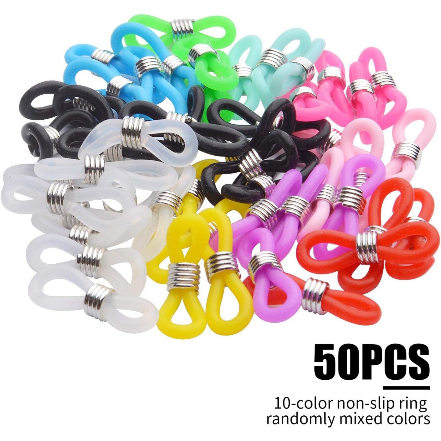 Eyeglass Chain,50pcs 20x5mm Ends Adjustable Silicone Glasses Retainer Connectors Anti-Slip Eyeglass Ends Safety Glasses Holder Loop Ends for Adults Children Spectacle Reading Eyeglass,10 Colors