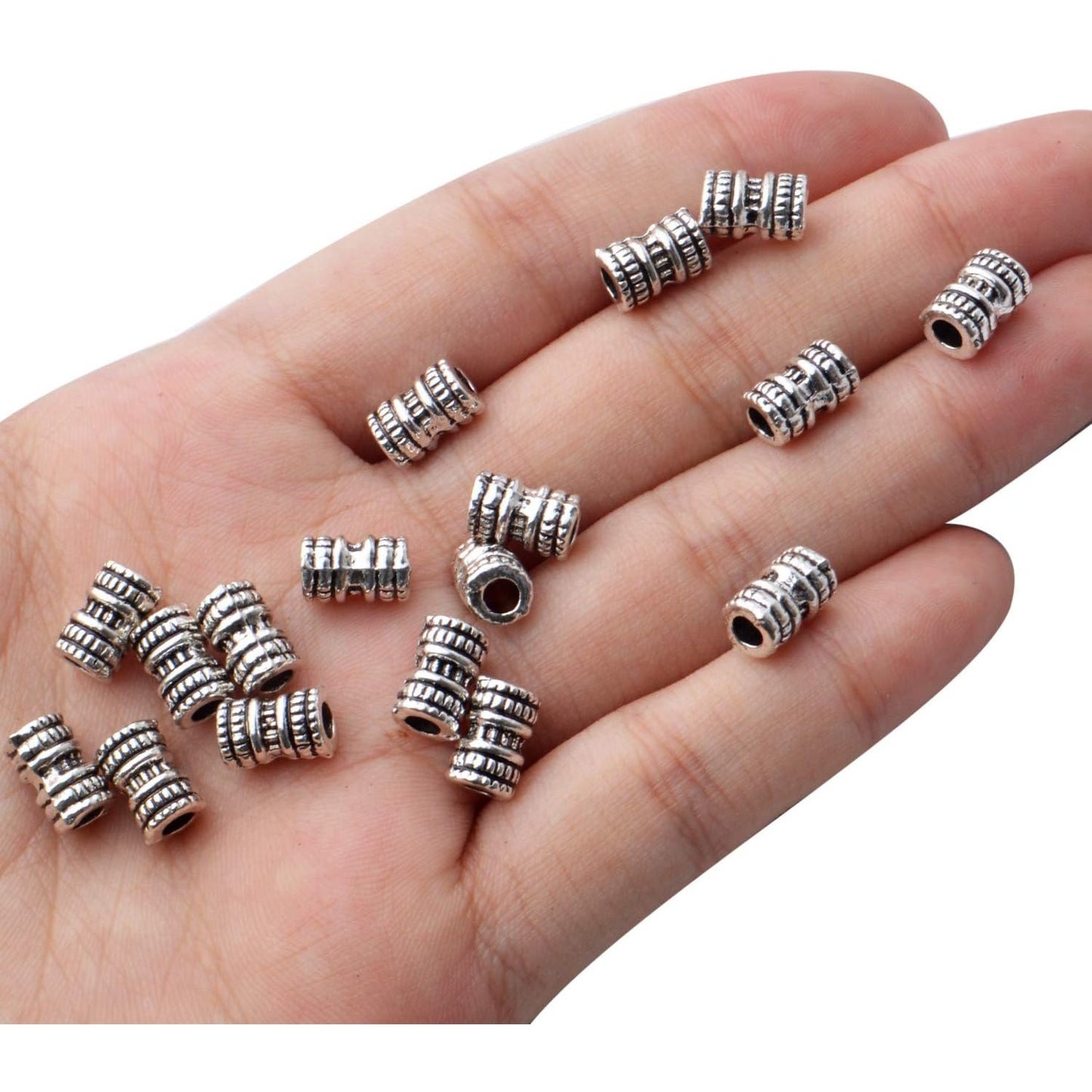 Column Spacer Beads,100pcs Antique Silver Tube Spacers Tibetan Alloy Loose Beads for DIY Jewelry Crafts Making