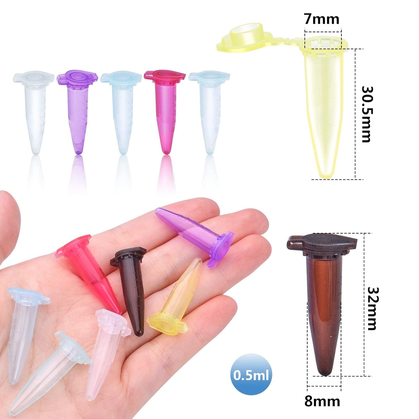 210pcs 0.5ml Centrifuge Tubes Plastic Graduated Polypropylene Microcentrifuge Vials Tubes Mirco Test Tubes with Snap Cap for Sample Storage Container No-Leak, 7 Colors