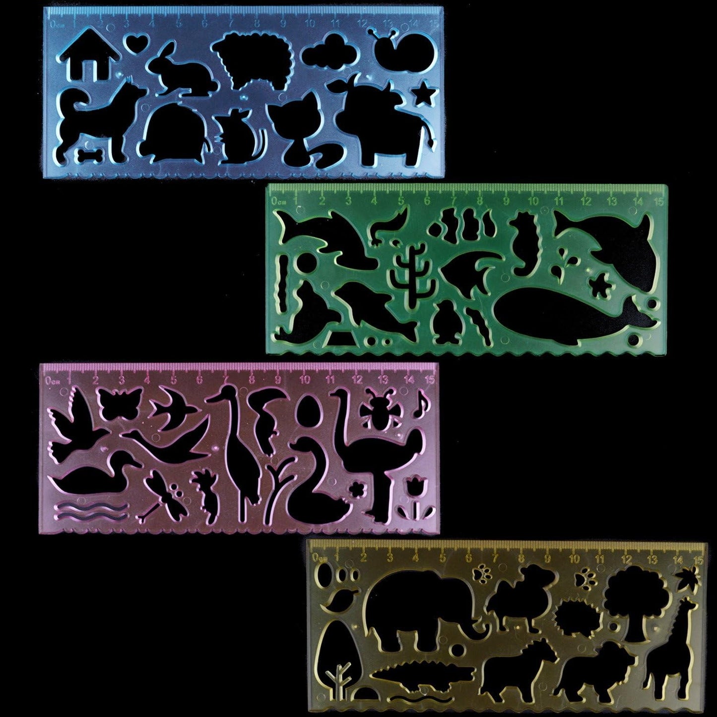 BronaGrand 4 Pcs Drawing Stencils Plastic Ruler Animals Painting Templates for Kids Clear 4 Colors