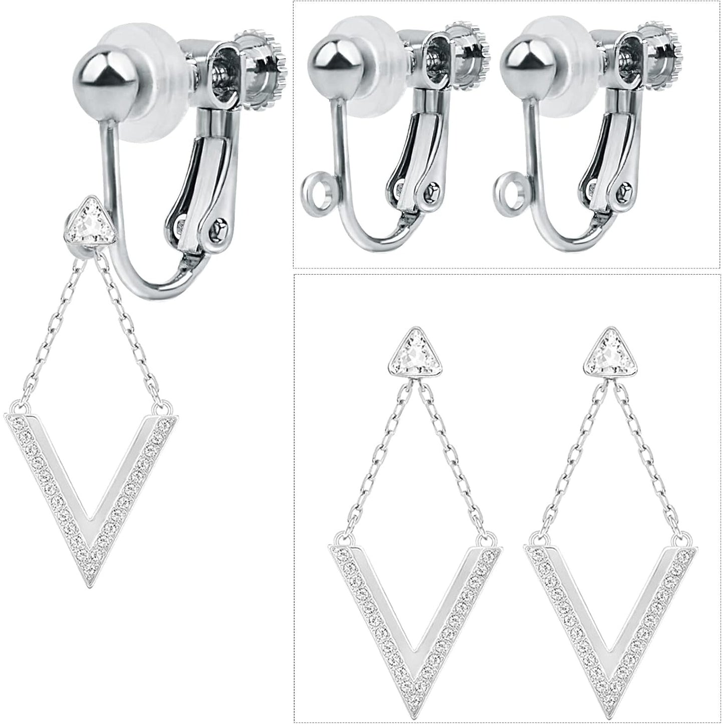 24pcs Silver Plated Clip-on Earring Converters Brass Screw Back Earwire Non Pierced Earring Components with Loop and 24pcs Anti-Pain Pads for DIY Earrings Jewelry Making