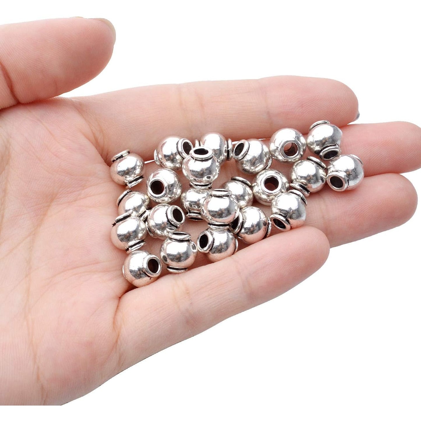 50pcs 8mm Antique Silver Lantern Shape Alloy Tibetan Beads Round Spacer Beads for Jewelry Making