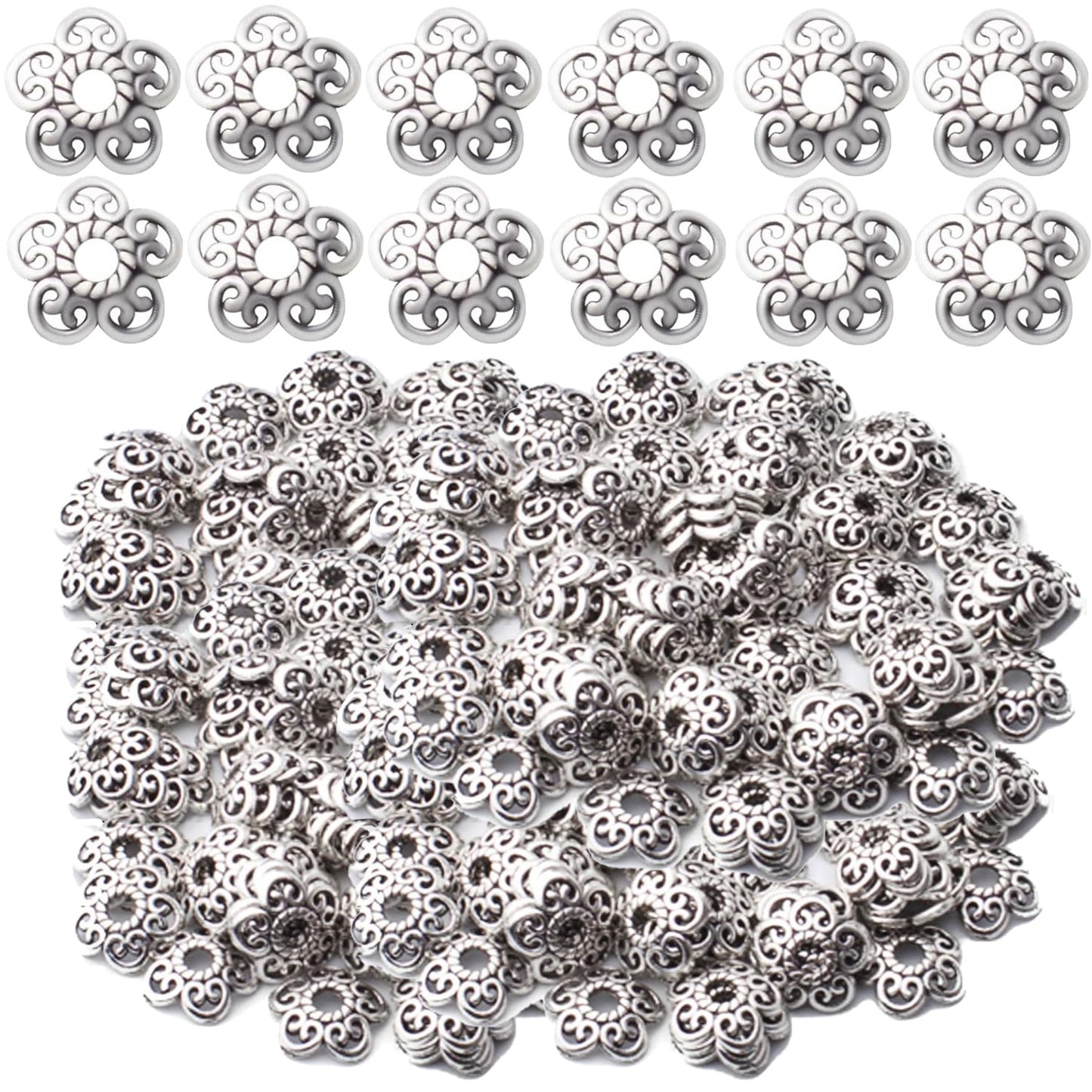 200pcs 12mm Flower Beads Tibetan Alloy Spacer Bead Cap Jewelry Flower Caps Loose Bead for DIY Jewelry Bracelet Making,Antique Gold and Antique Silver