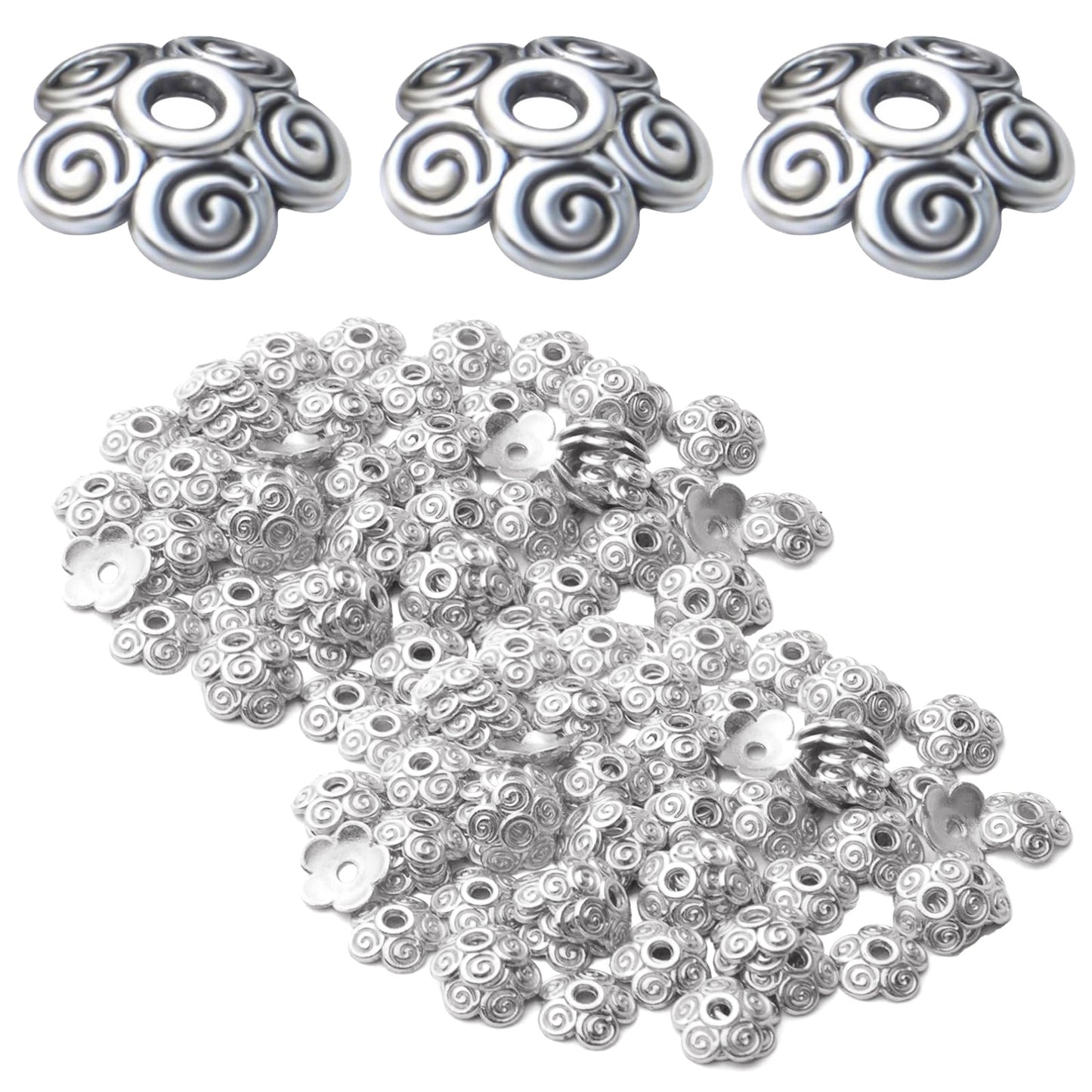 Flower Bead Caps,200pcs 10mm Tibetan Alloy Spacer Beads Caps Bali Style Jewelry Spacers for DIY Bracelet Necklace Crafts Making,2 Colors