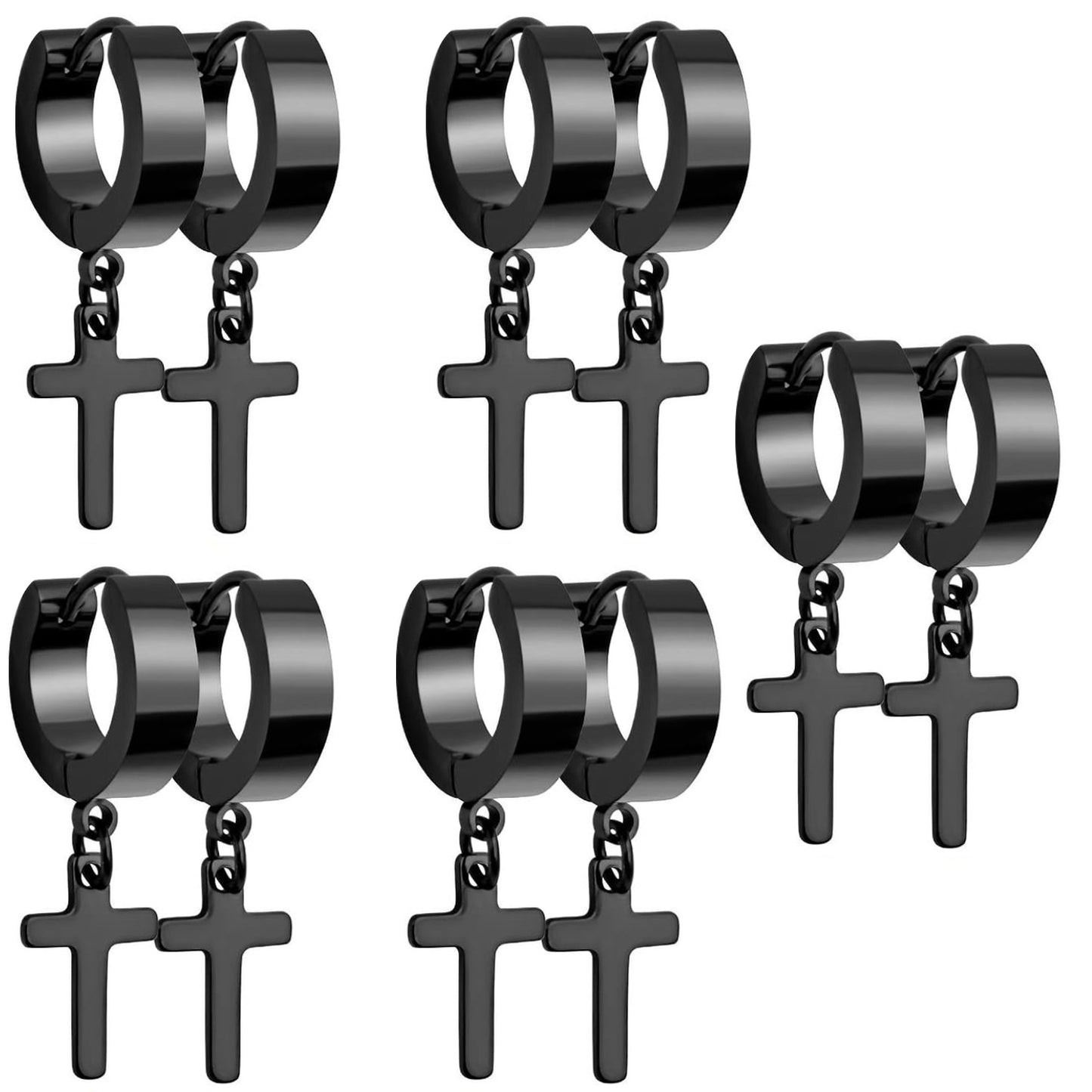5 Pairs Stainless Steel Hoop Earrings Small Hypoallergenic Hoops Huggie Earrings with Cross for Men Women,5 Colors