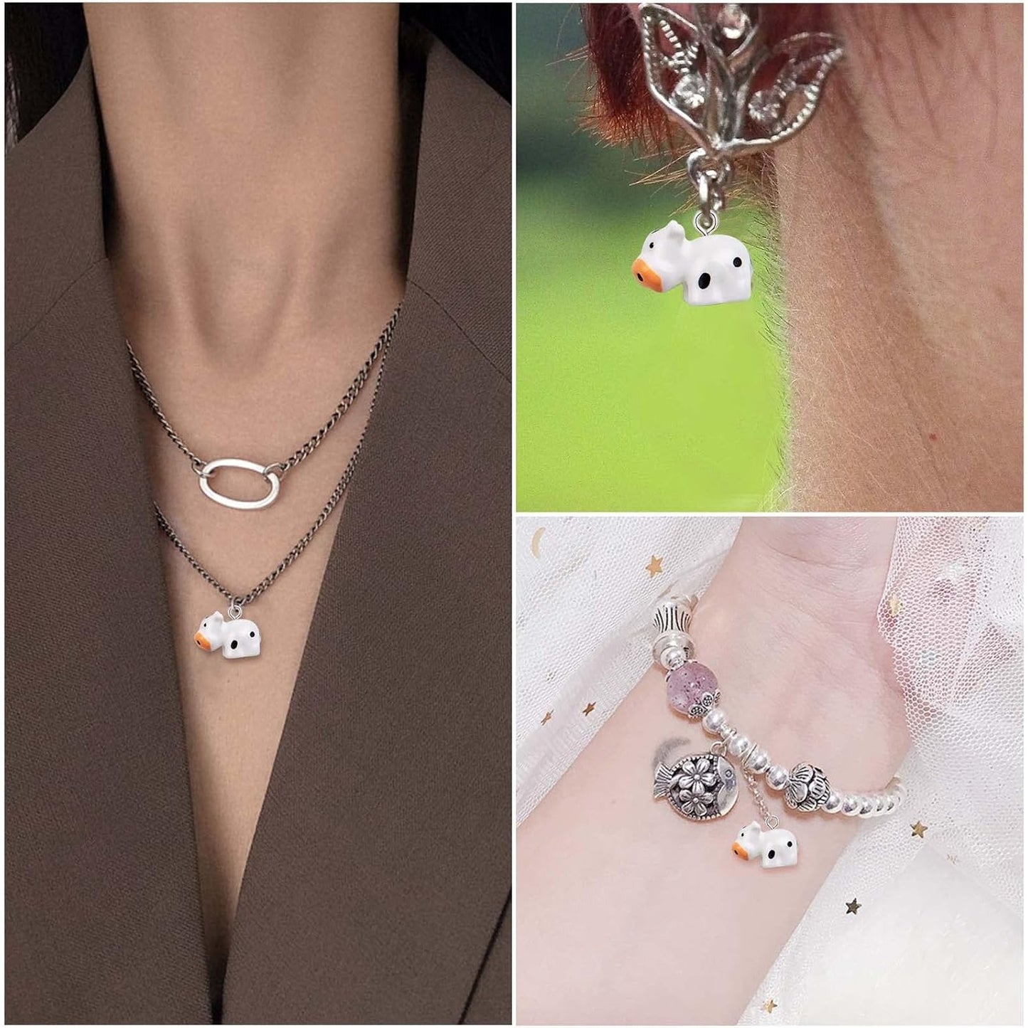 30 Pieces Resin Cow Charms Cute Cattle Pendants Small Animal Dangle Charms with a Box Craft Supplies for DIY Necklace Bracelet Earrings Jewelry Making Decor, White