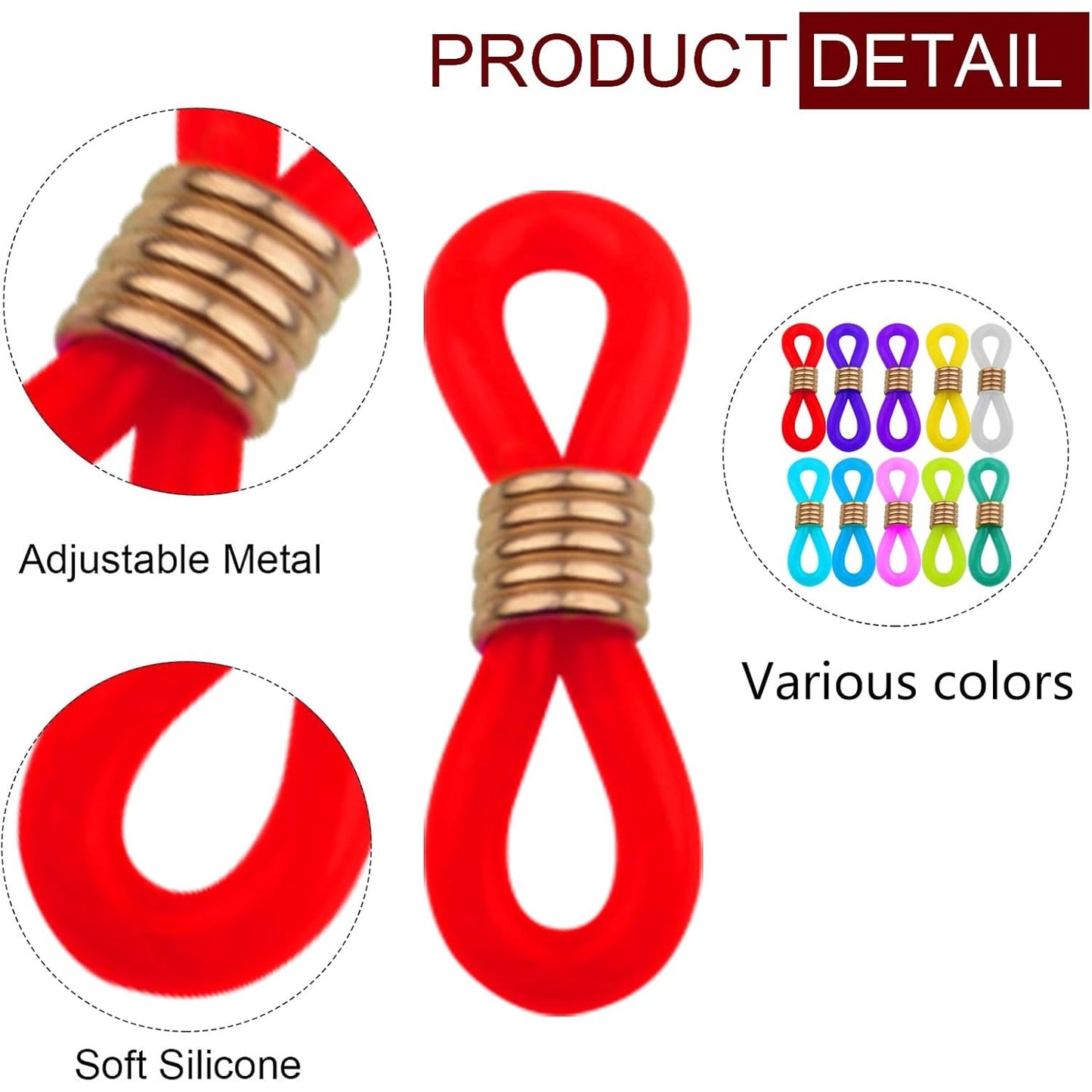 50pcs Eyeglasses Chain Ends Adjustable Silicone Spring Connector Holder Spectacle Anti-Slip Ends Retainer Eyeglass Strap Holder Loop for Glasses Necklace Chain, Mixed Colors