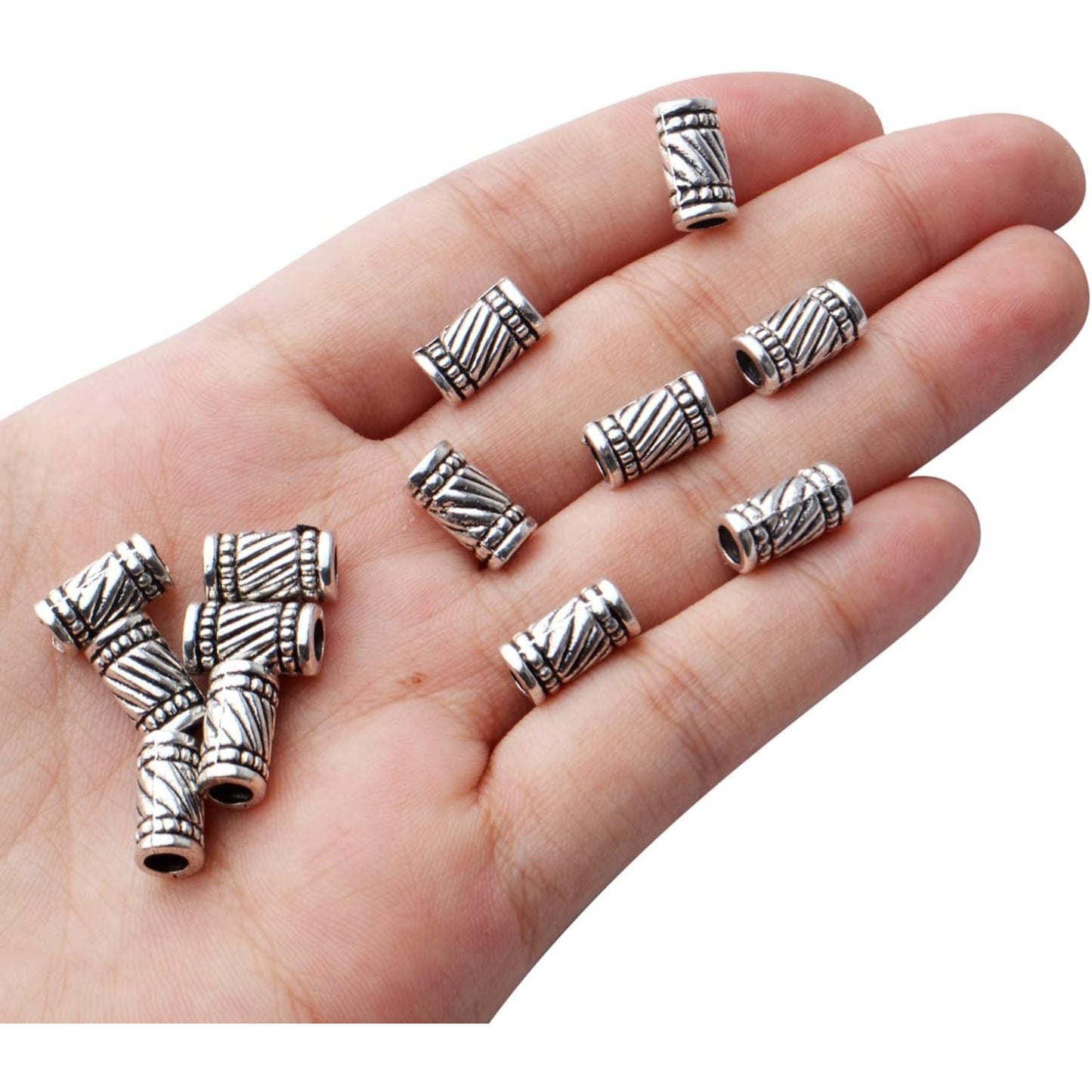 60pcs Antique Silver Plated Column Spacer Beads Alloy Tibetan Bead Spacer Tube Jewelry Spacers Loose Beads Charm Beads for DIY Jewelry Bracelet Making Finding Accessory