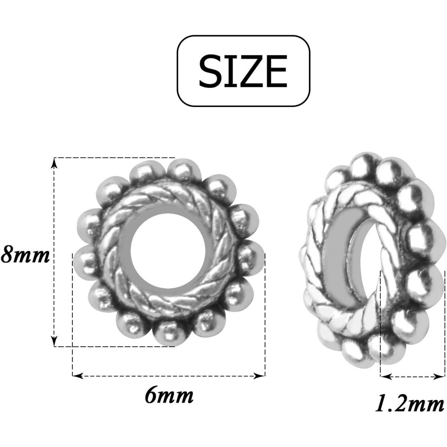 100pcs 8mm Antique Silver Spacer Beads Tibetan Alloy Bead Spacers for DIY Necklace Bracelets Crafting,Gear-Shaped