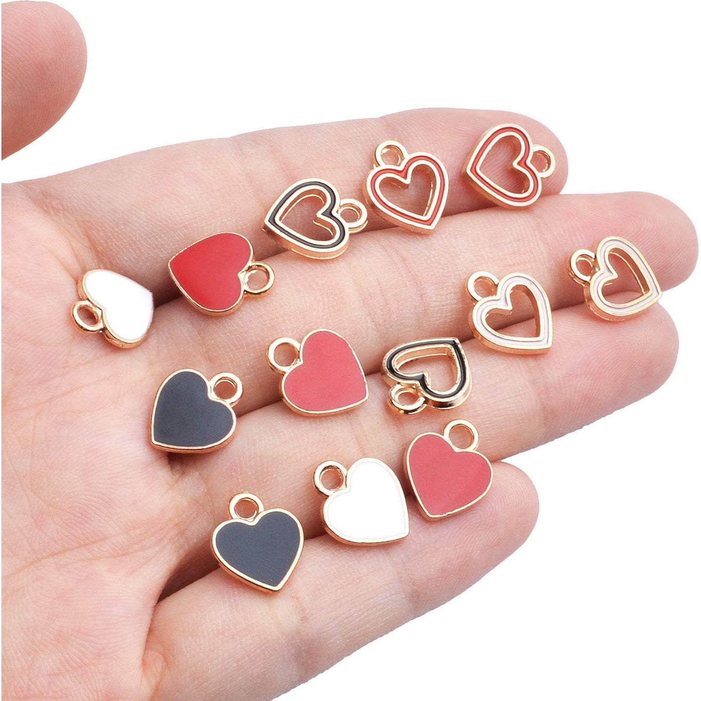 Heart Charm Pendant,60pcs Gold Plated Enamel Red White Black Hollow Heart Charms Pendants Jewellery Making Findings for Necklace Bracelet Crafting DIY,10x12mm