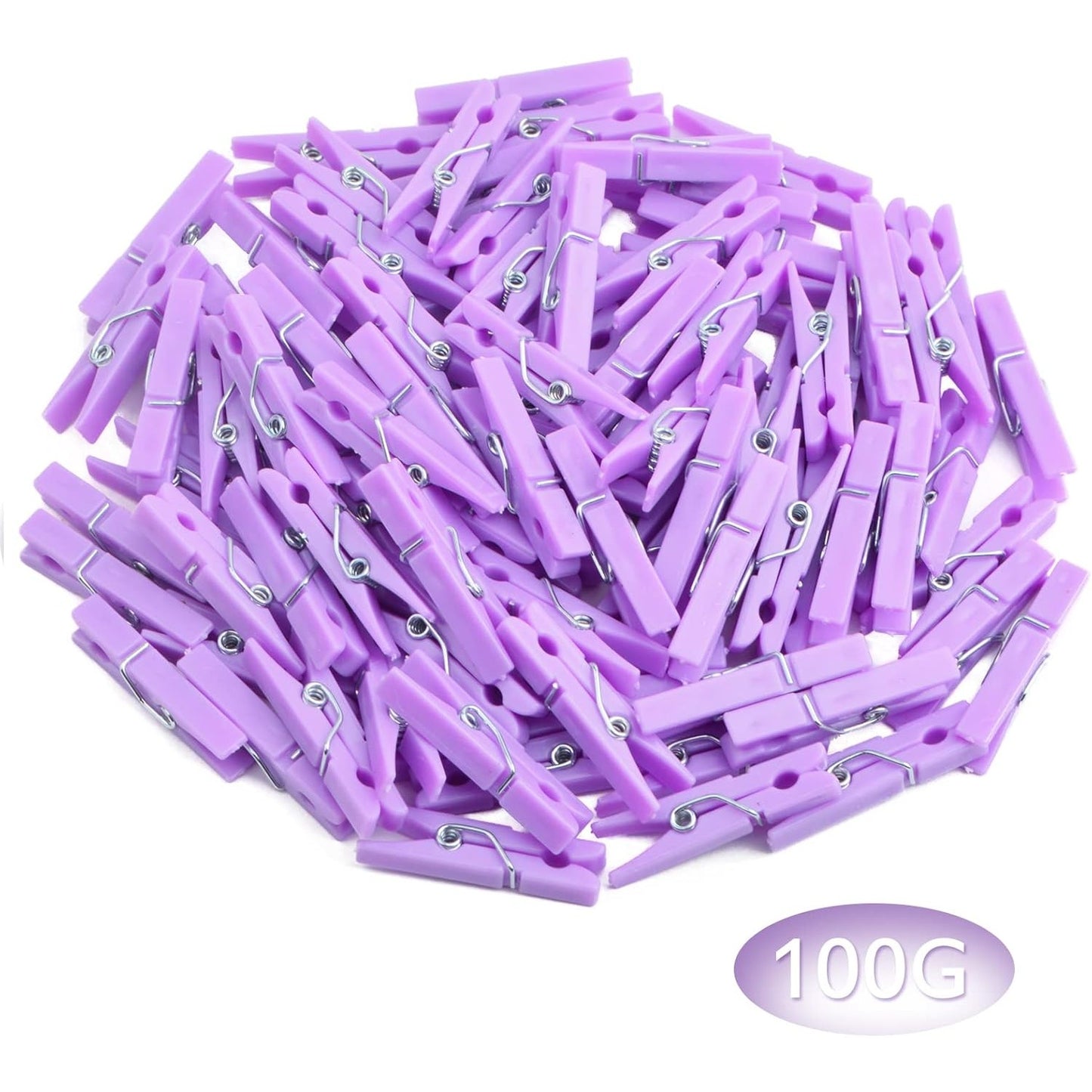 100 Pieces Mini Photo Clips Plastic Strong Springs Clothespins Decorative Craft Binder Clips for Hanging Picture Paper Scrapbooking Home Office Decor, Purple