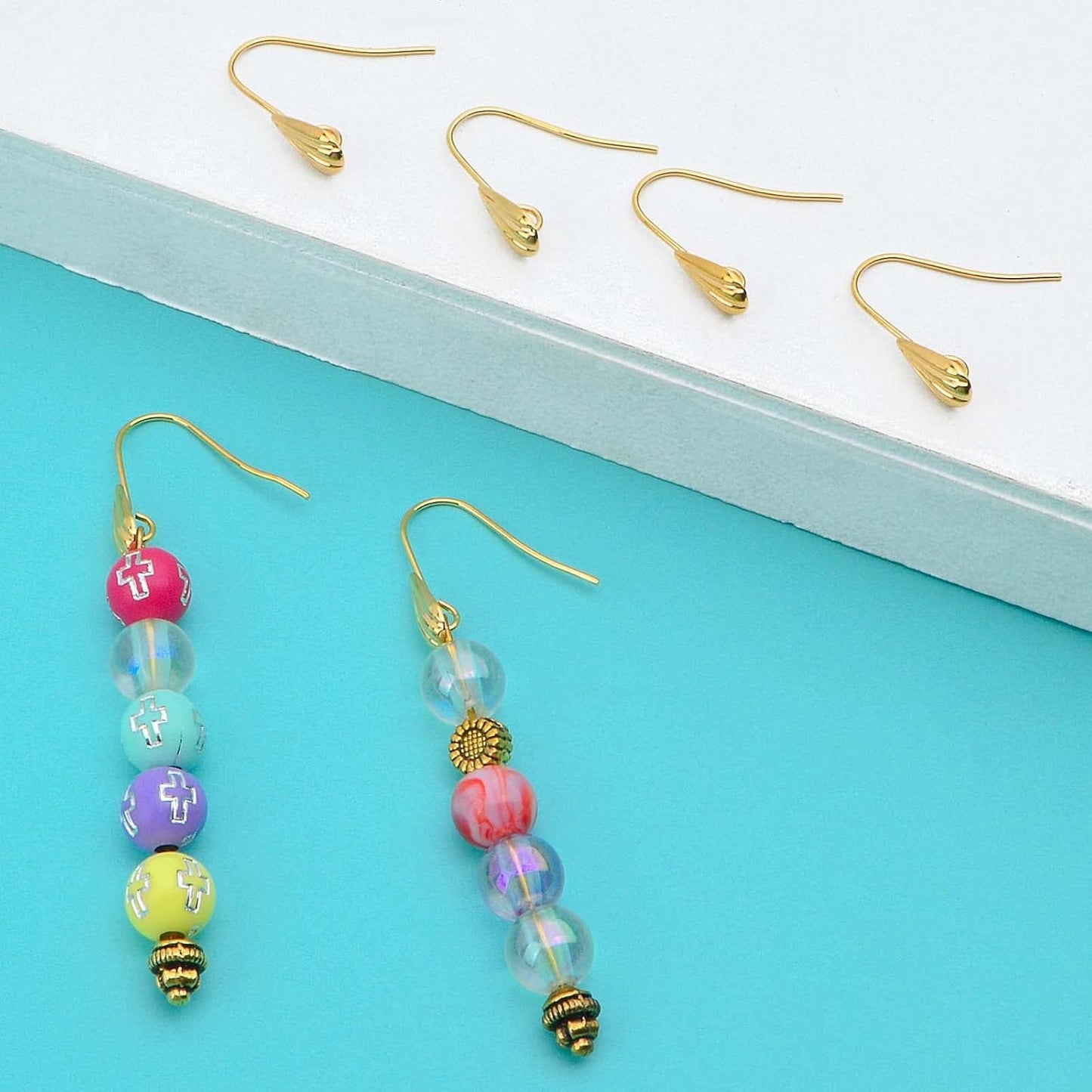 30 Pieces Golden Plated Earring Hooks Hypoallergenic Brass Ear Wire Fish Hooks with Teardrop Shape Dangle Earrings for DIY Earring Jewelry Making Findings