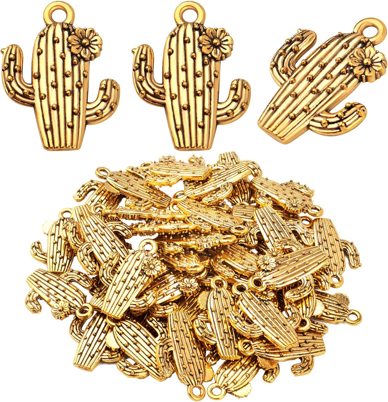 40pcs Cactus Flower Charm Alloy Plant Charms Cactus Charm Pendants Craft Supplies for DIY Earring Necklace Bracelet Jewelry Making Accessory,4 Colors