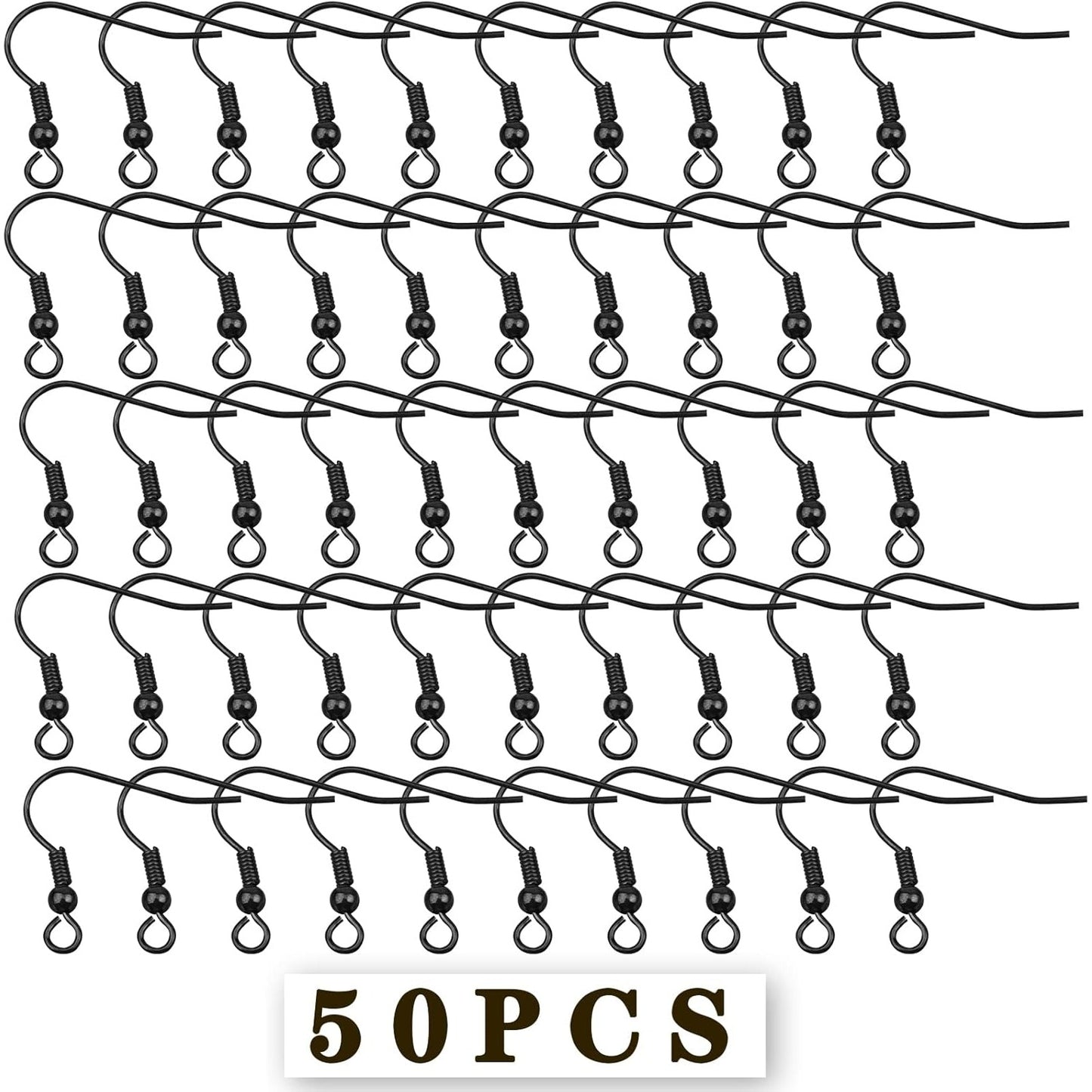 50pcs Stainless Steel Earring Hooks Hypoallergenic French Ear Wires Fish Hooks with Loop and 50pcs Plastic Bullet Earring Backs for DIY Earring Jewelry Making