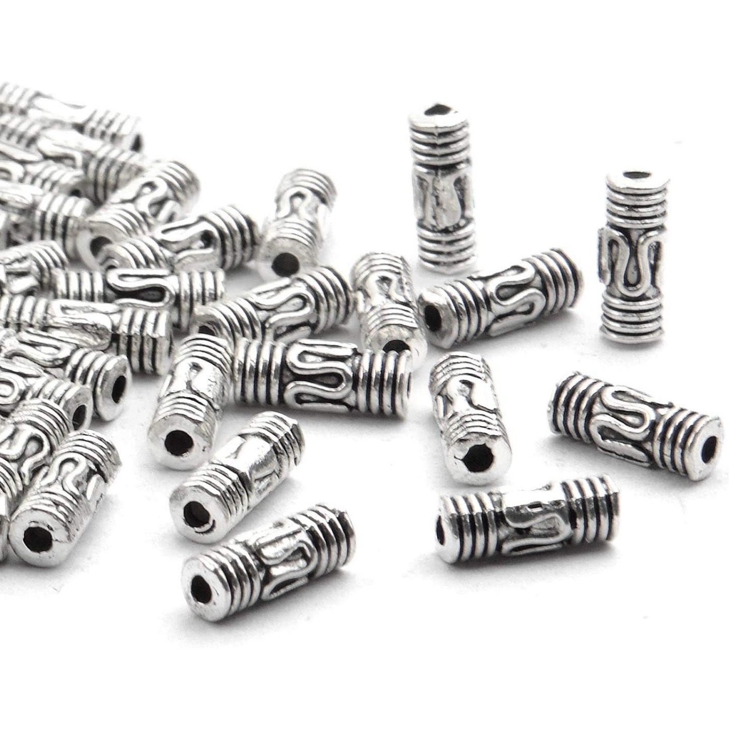 100pcs Antique Silver Column Spacer Beads Tibetan Alloy Tube Metal Spacers for Jewelry Necklace Bracelet Making,8.5x3mm