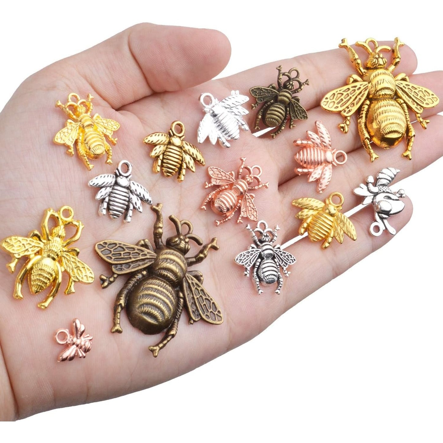 100g Alloy Bee Charm Mixed Honey Bee Pendant Charms Vintage Insect Jewelry Findings for DIY Necklace Bracelet Crafts,40-80pcs