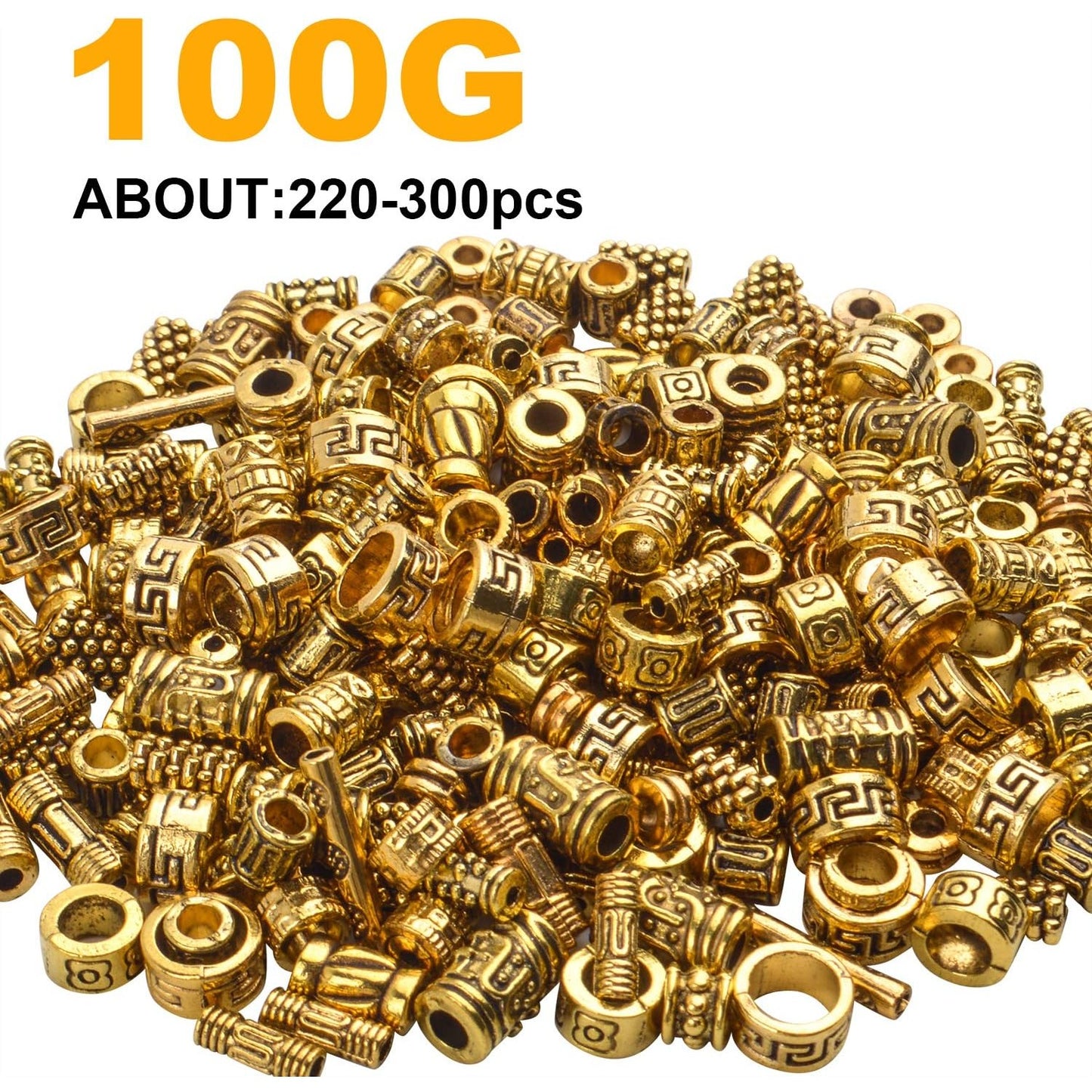BronaGrand 100g (About 220-300pcs) Antique Gold Column Spacer Beads Bracelet Charms Necklace Pendants Jewelry Findings Accessories for Bracelet Necklace Jewelry Making