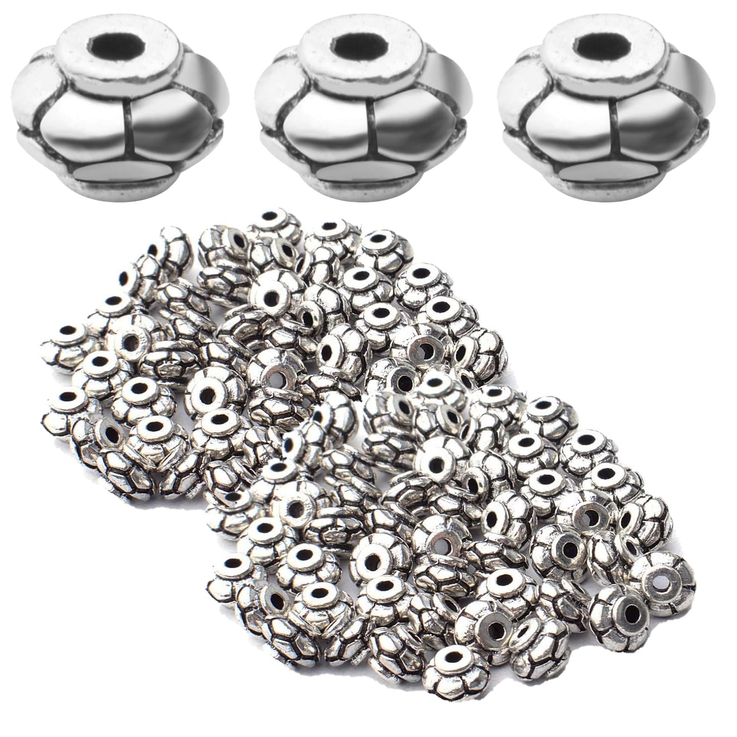 100pcs Lantern Shape Beads Spacers Alloy Tibetan Style Spacers Bicone Beads Loose Spacer Beads Jewelry Bead Charms DIY for Bracelet Jewelry Making and Crafting
