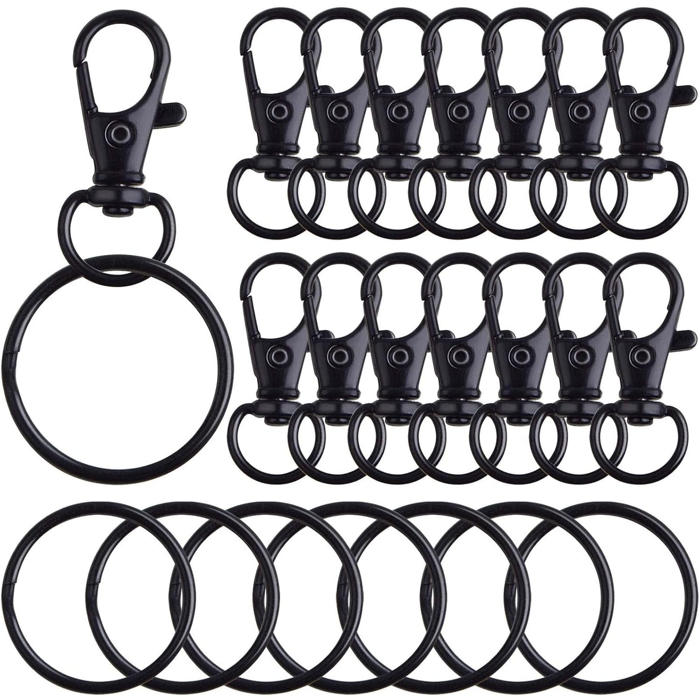 30pcs Swivel Trigger Snap Hooks Metal Keychain Clip Hooks Lobster Claw Clasps with 30pcs Key Rings for Keychains Lanyard Purse Handbag Craft Projects Decor, Black