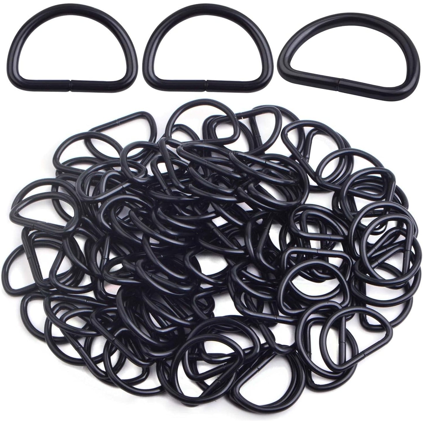 100pcs Heavy Duty Semi-Circular D Rings Multi-functional Half Round D-shaped Rings Buckle DIY Accessories for Hardware Bags Backpack Belt Clothing Sewing, Black