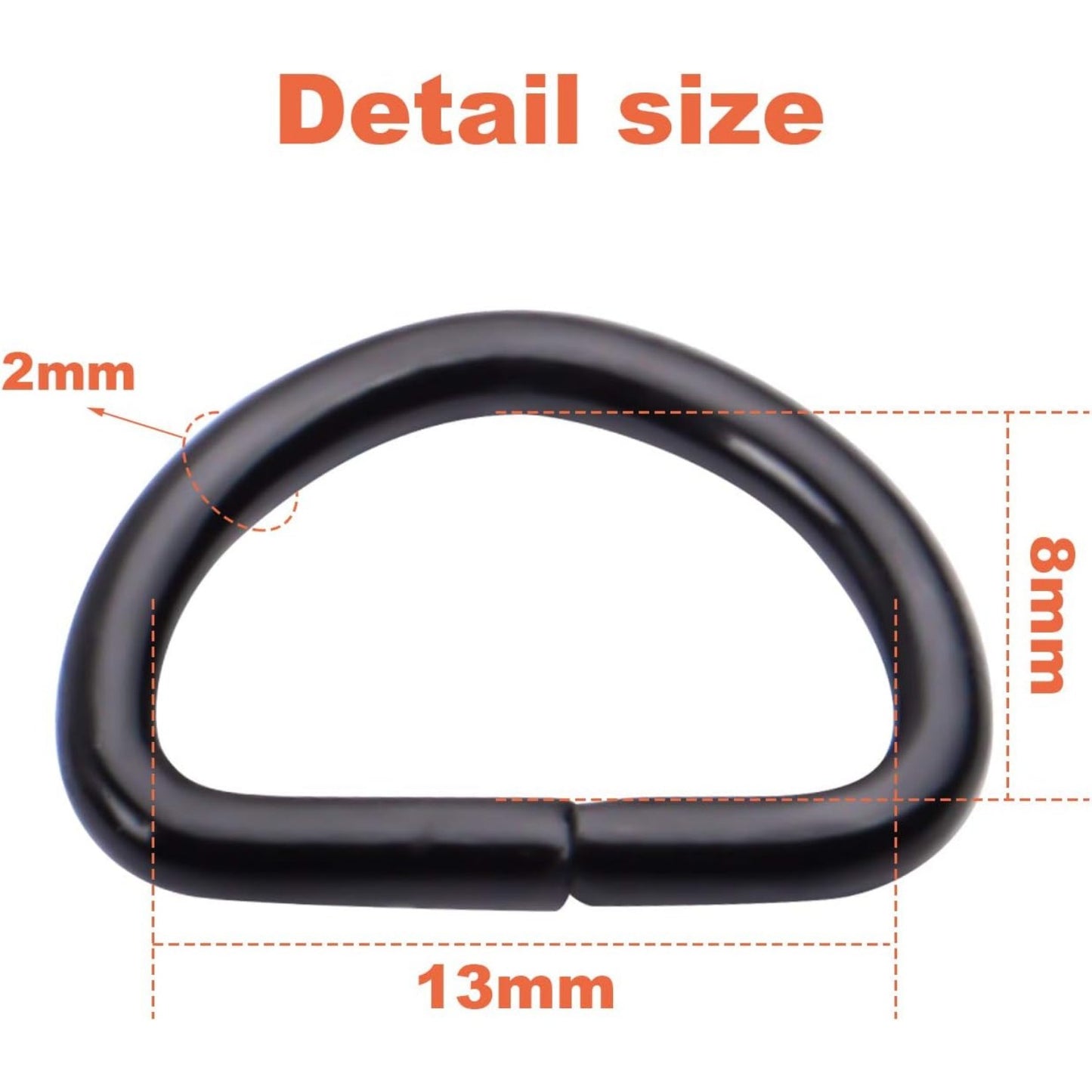 100 Pieces 1/2inch Metal Non Welded Black D Ring Buckles D-Ring Loop for Handbag Purse Clothes DIY Accessories
