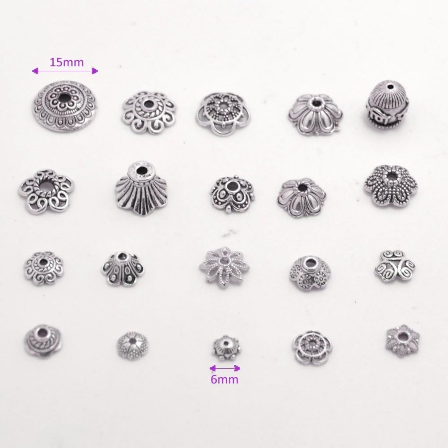 160-210pcs Bali Style Jewelry Making Metal Bead Caps Deluxe New Mix, 100 Gram,Tibetan Silver