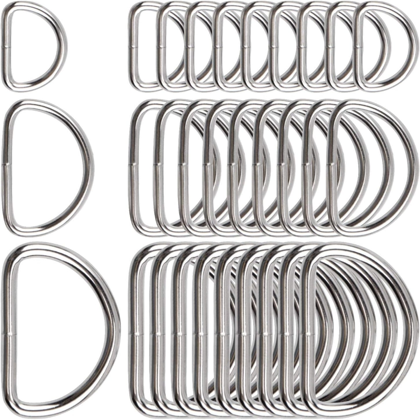 60pcs Assorted Multi-Purpose Metal D Ring Semi-Circular D Ring for Hardware Bags Ring Hand DIY Accessories - 1/2 Inch, 3/4 Inch, 1 Inch