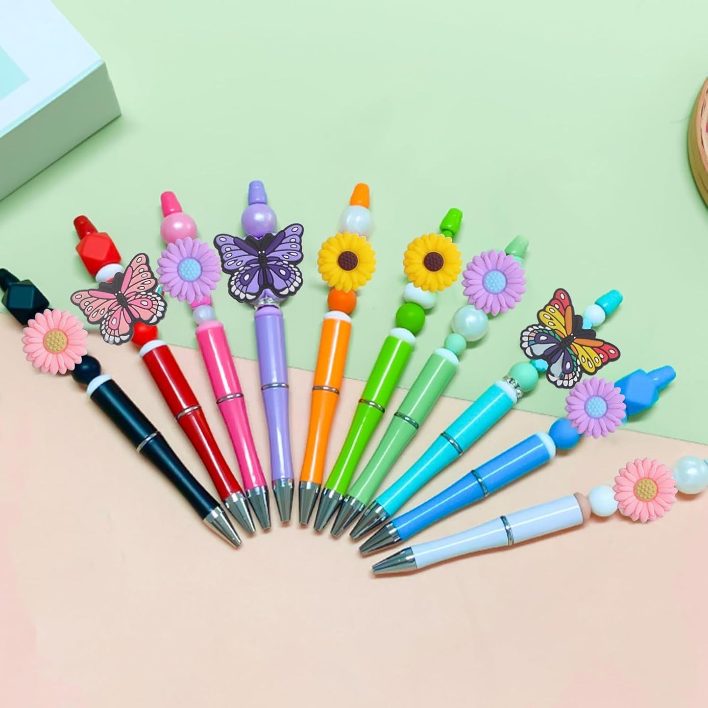 12Pcs Colorful Silicone Focal Beads Daisy Flower Butterfly Beads Sunflower Soft Rubber Silicone Loose Spacer Beads Bulk for Adults DIY Bracelets Keychains Jewelry Making Craft Supplies