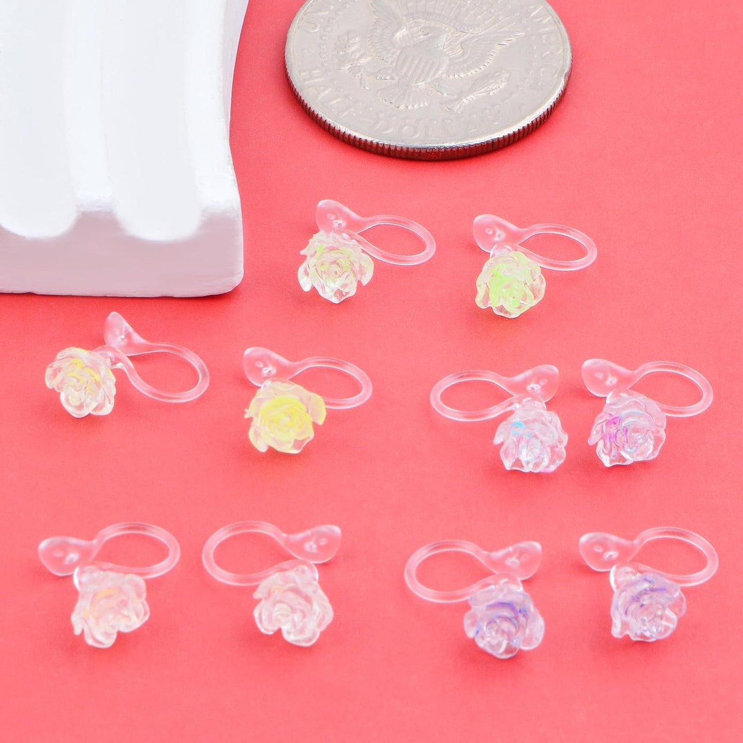 5 Pairs Camellia Clip-on Earring Converters Plastic Camellia Flower Shape Earring Clips Components for Non Pierced Ears DIY Jewelry Making Findings, 5 Colors