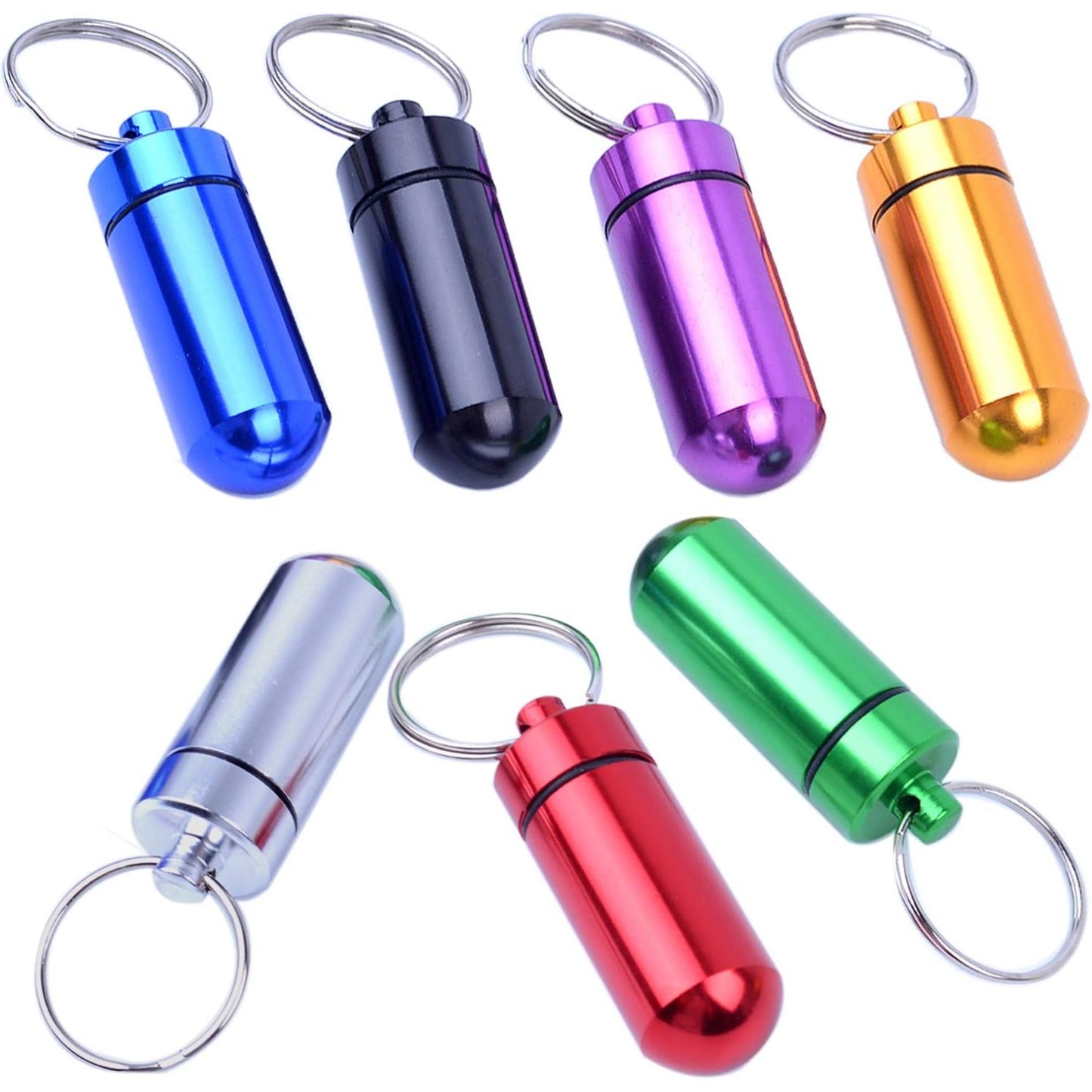 7Pcs Pill Box Holders,Mini Portable Waterproof Aluminum Pill Case with Keyring for Traveling,Camping,Hiking,Outdoor Sports